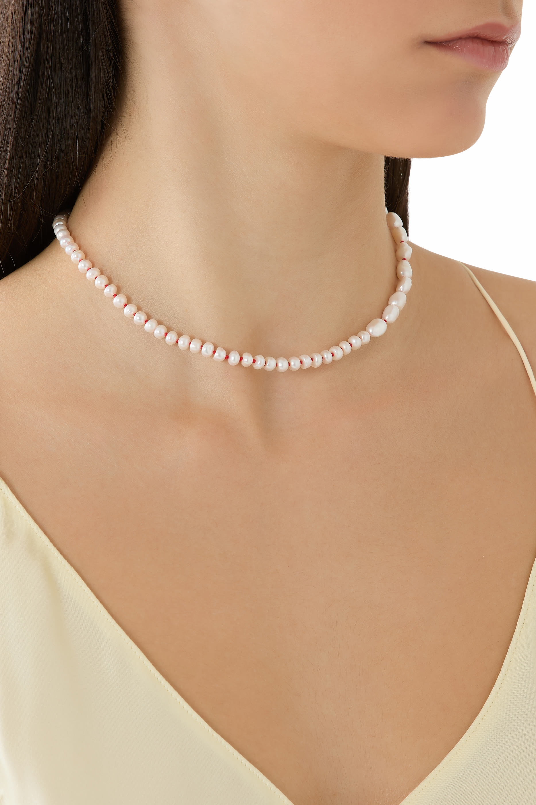 The Mira Necklace with Red Cord, Freshwater Pearls