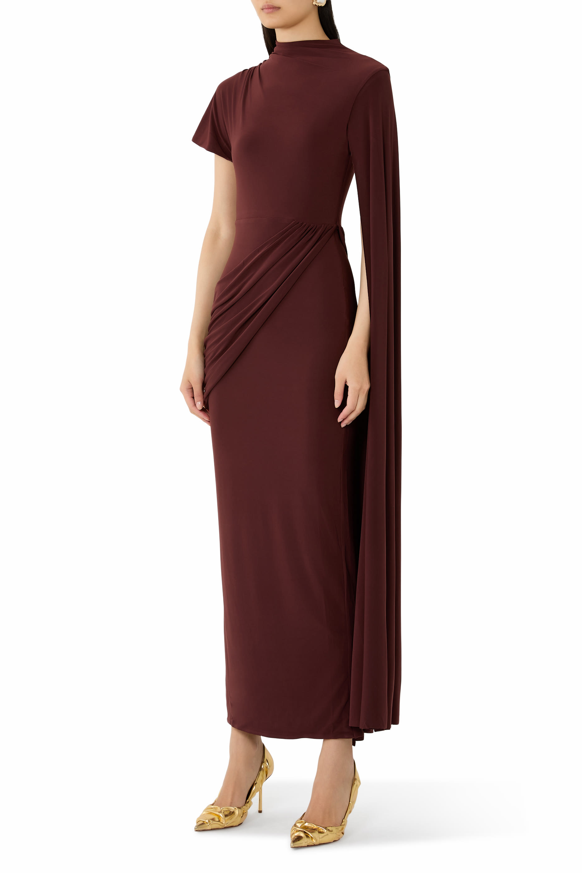 Tropic High-Neck Maxi with Long Cape Sleeve