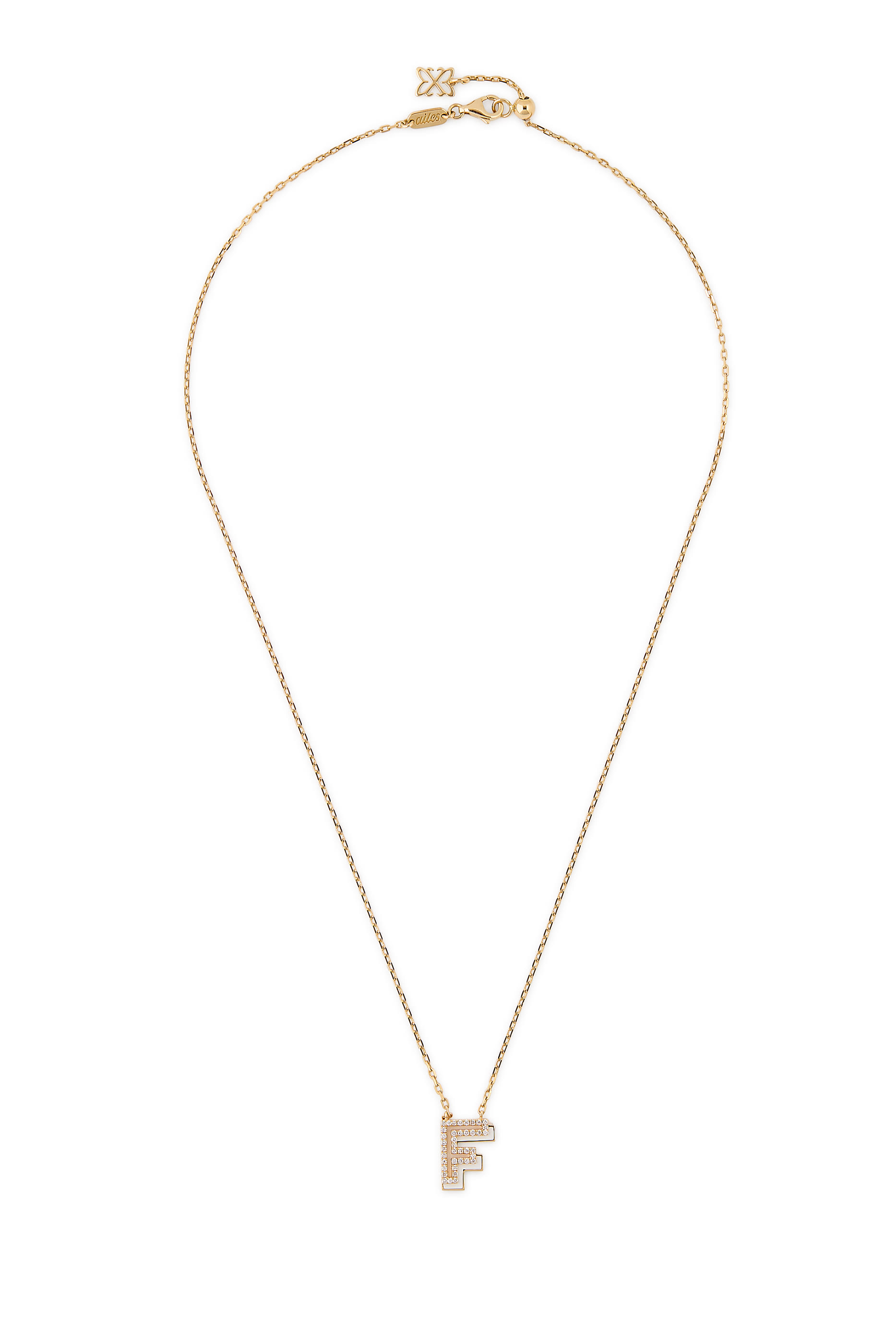 Letter ‘A’ Mini Necklace, 18k Yellow Gold & Enamel, Diamonds