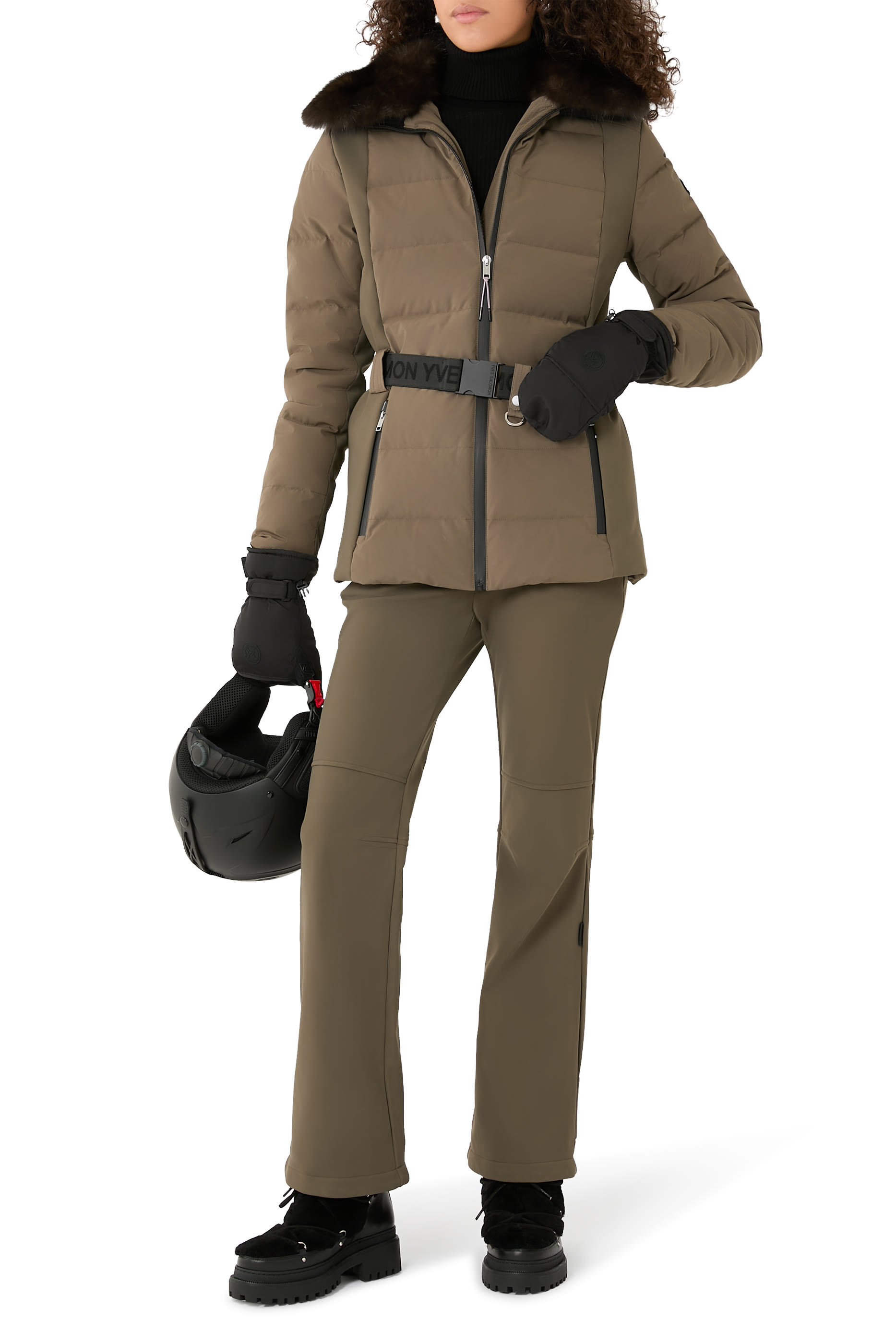 Leather-Trimmed Appliqu&eacute;d Padded Shell Ski Mittens