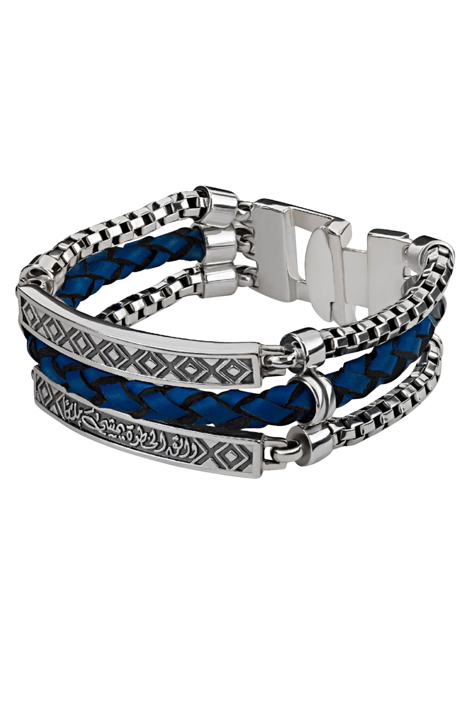 King&rsquo;s Step Blue Leather Bracelet, Sterling Silver