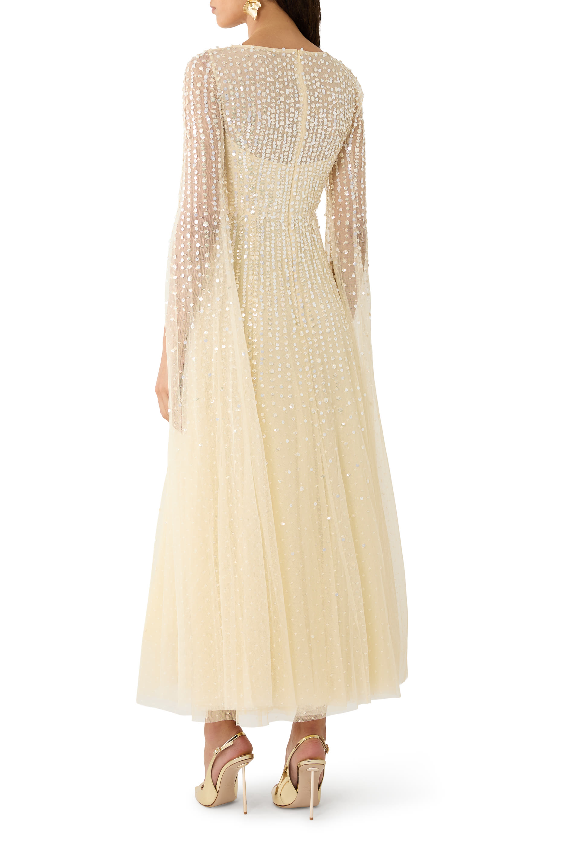 Moonlight Sequin V-Neck Cape Sleeve Gown