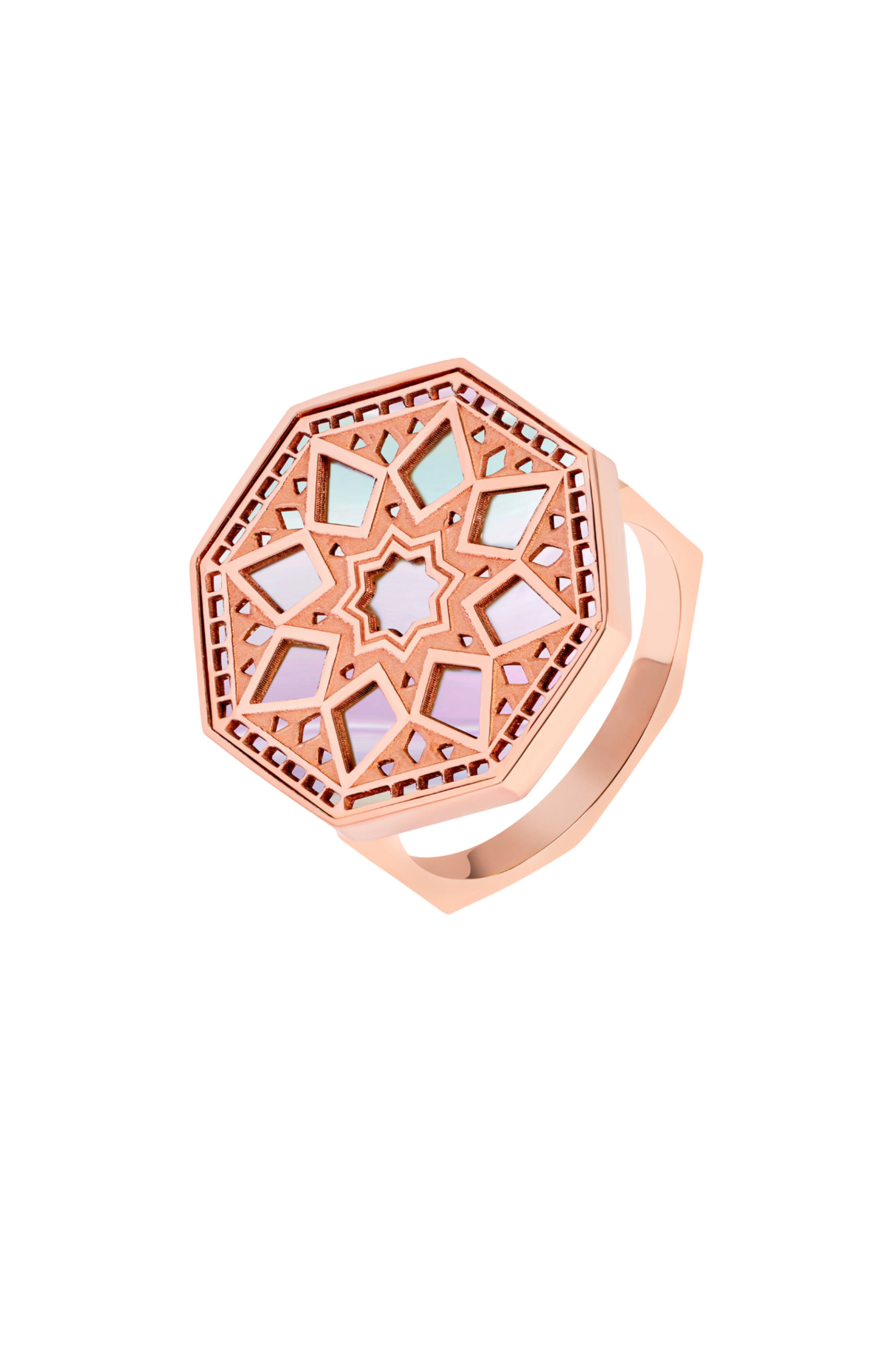 Classic Turath Medium Ring, 18K Rose Gold with Diamonds & Mother of Pearl