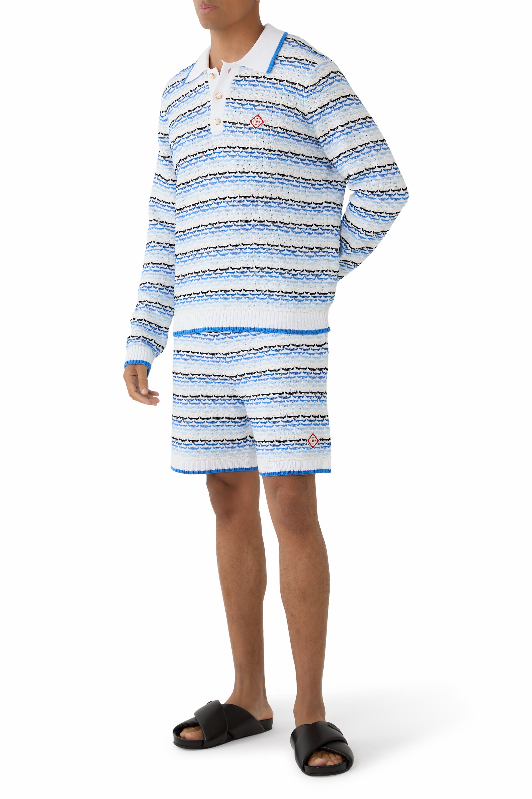  Tuck Stitch Long Sleeve Polo Shirt