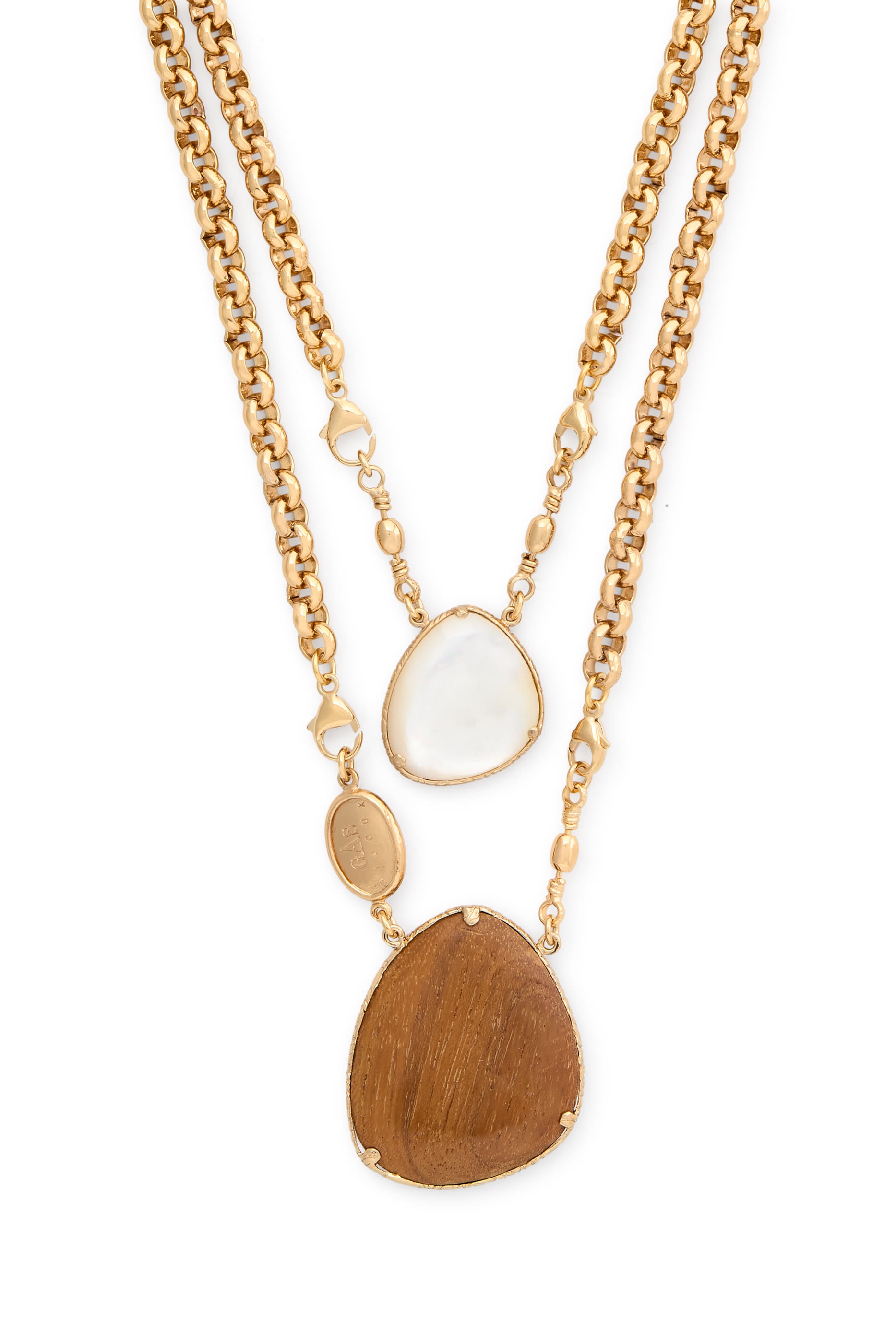 Silia Layered Stone Pendant Necklace, Gold-Plated Brass, Wood & Mother-of-Pearl