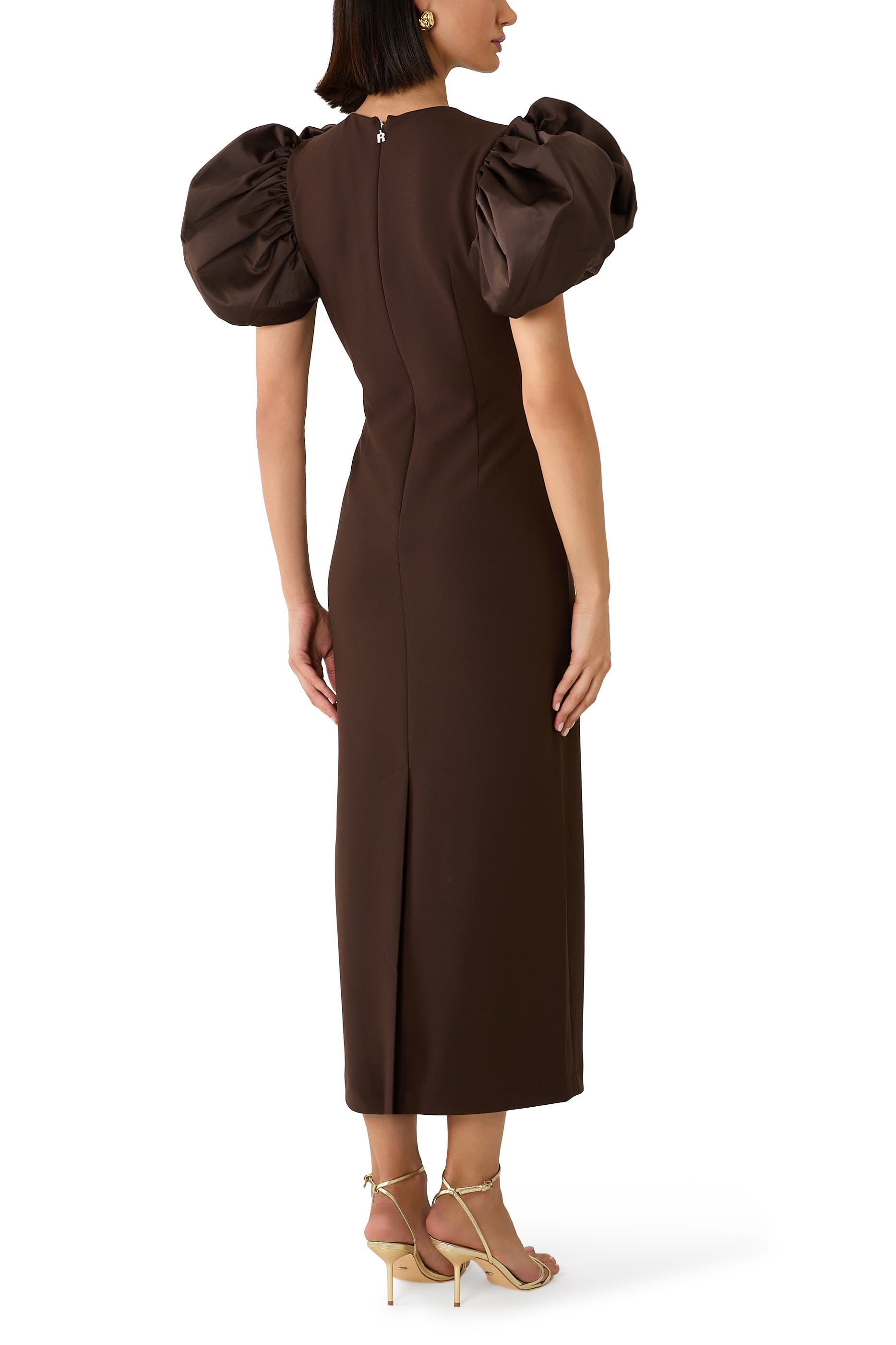 Draped Midi Puff Dress