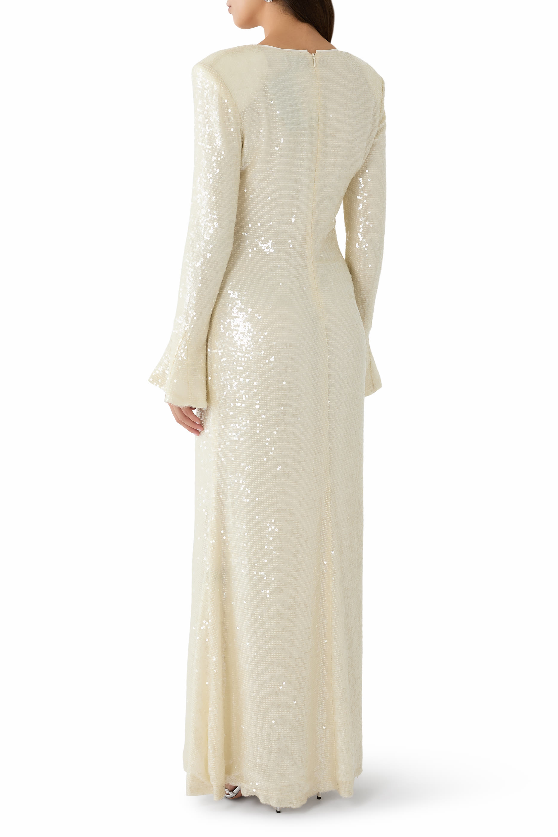 Sequin Viscose Flare Sleeve Maxi Dress