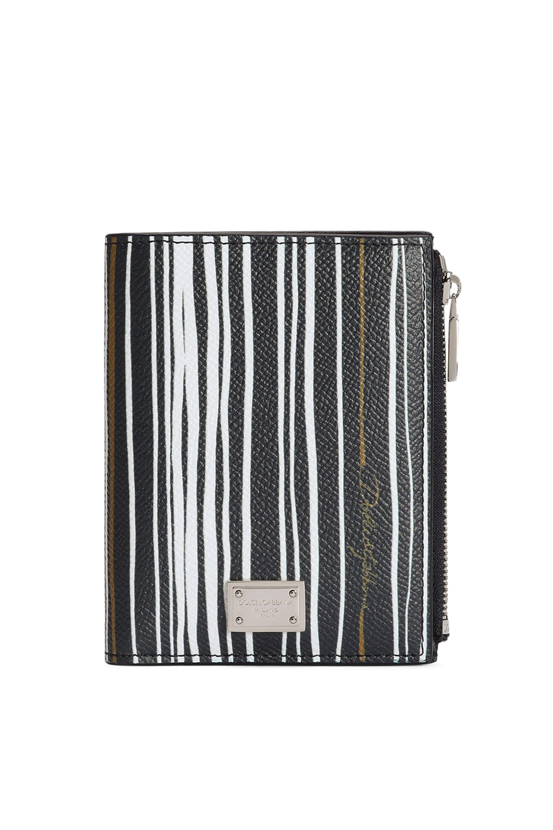 Stripe-Print Bifold Wallet in Calfskin 