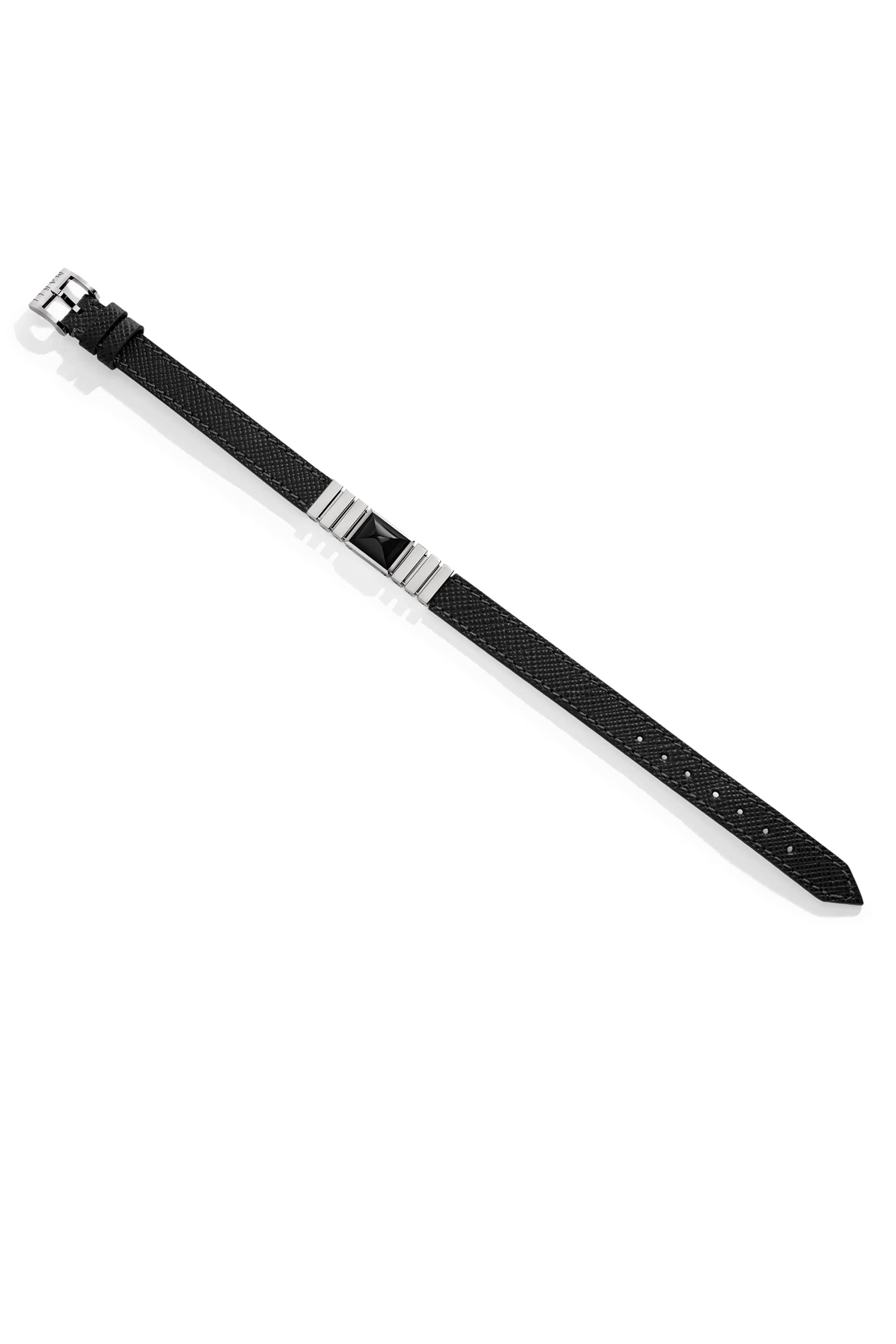  Unii Leather Strap Bracelet, 18K White Gold & Black Onyx