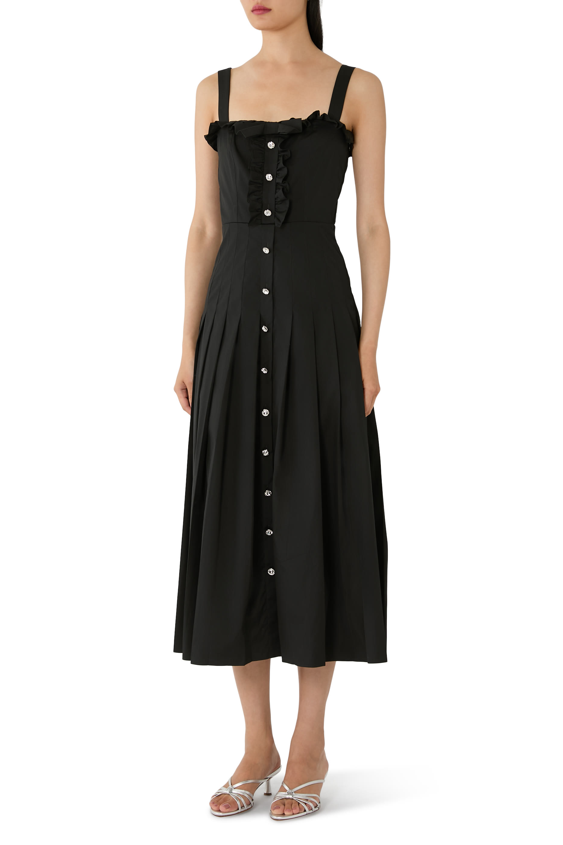 Cotton Poplin Dress with Pleated Skirt