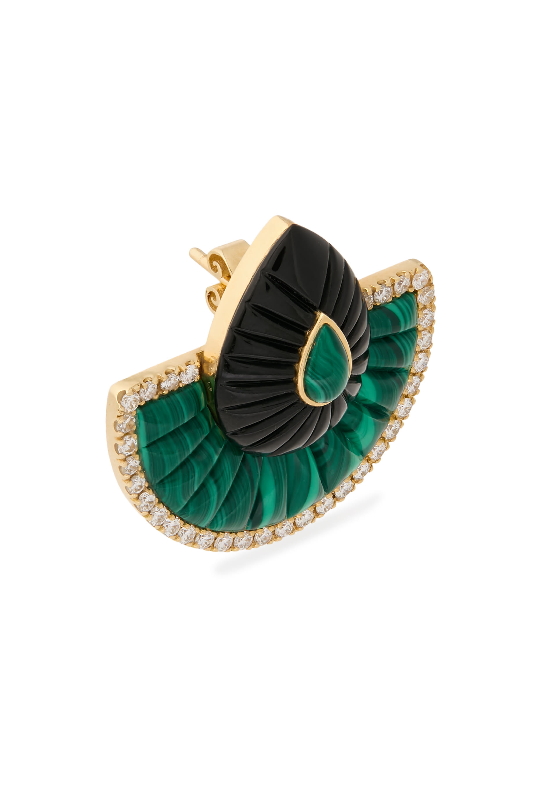 Bond Street Fan Earrings, 18K Yellow Gold with Malachite, Black Onyx & Diamonds