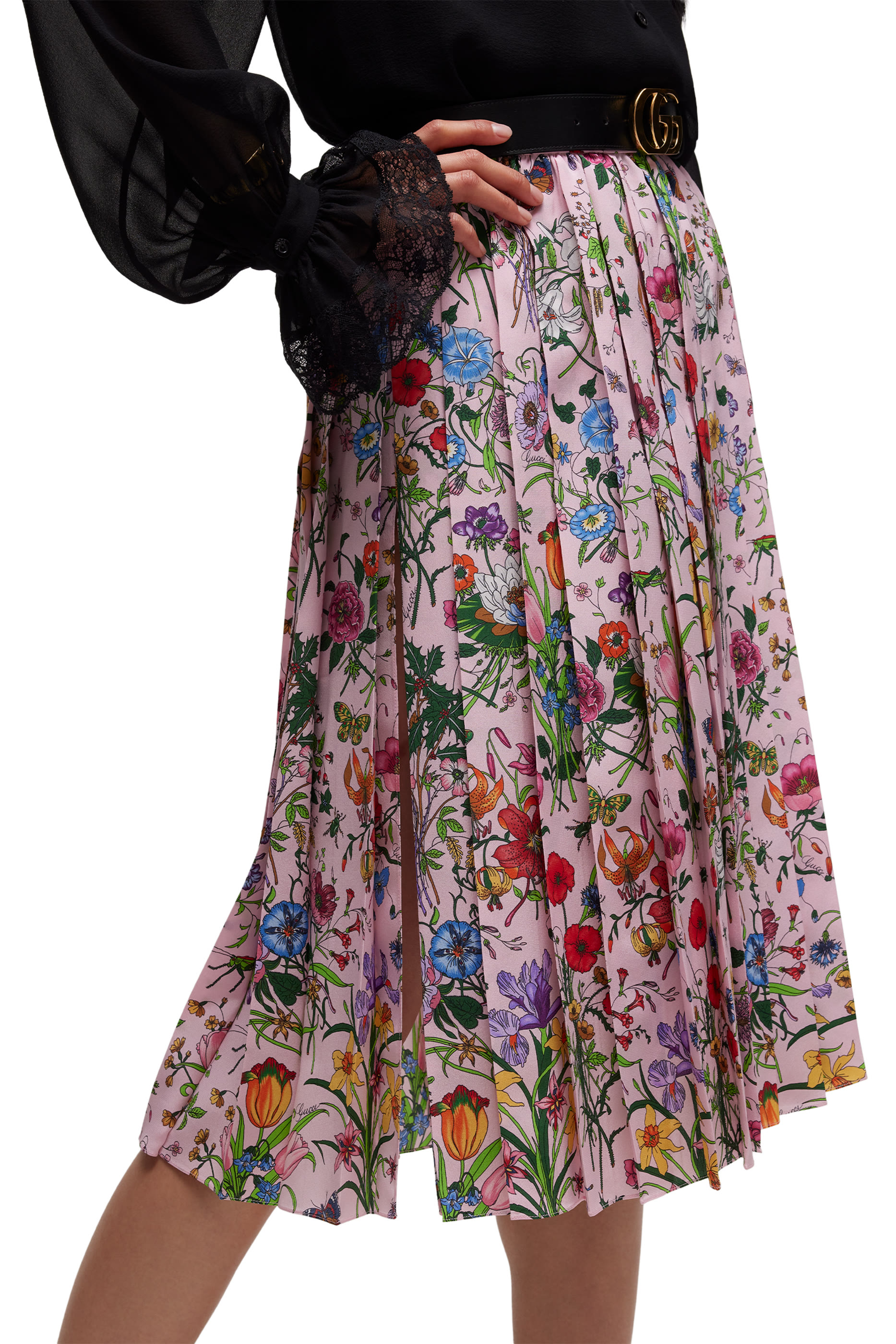 Printed Silk Pleated Skirt