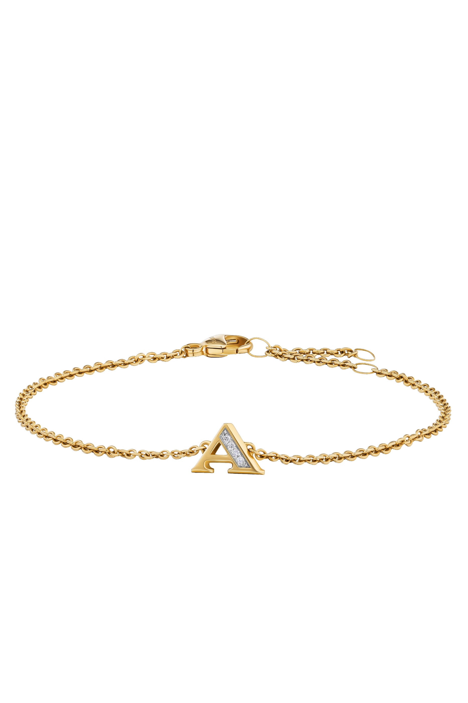 Petite Pavé A Initial Chain Bracelet, 18K Yellow Gold & Diamonds