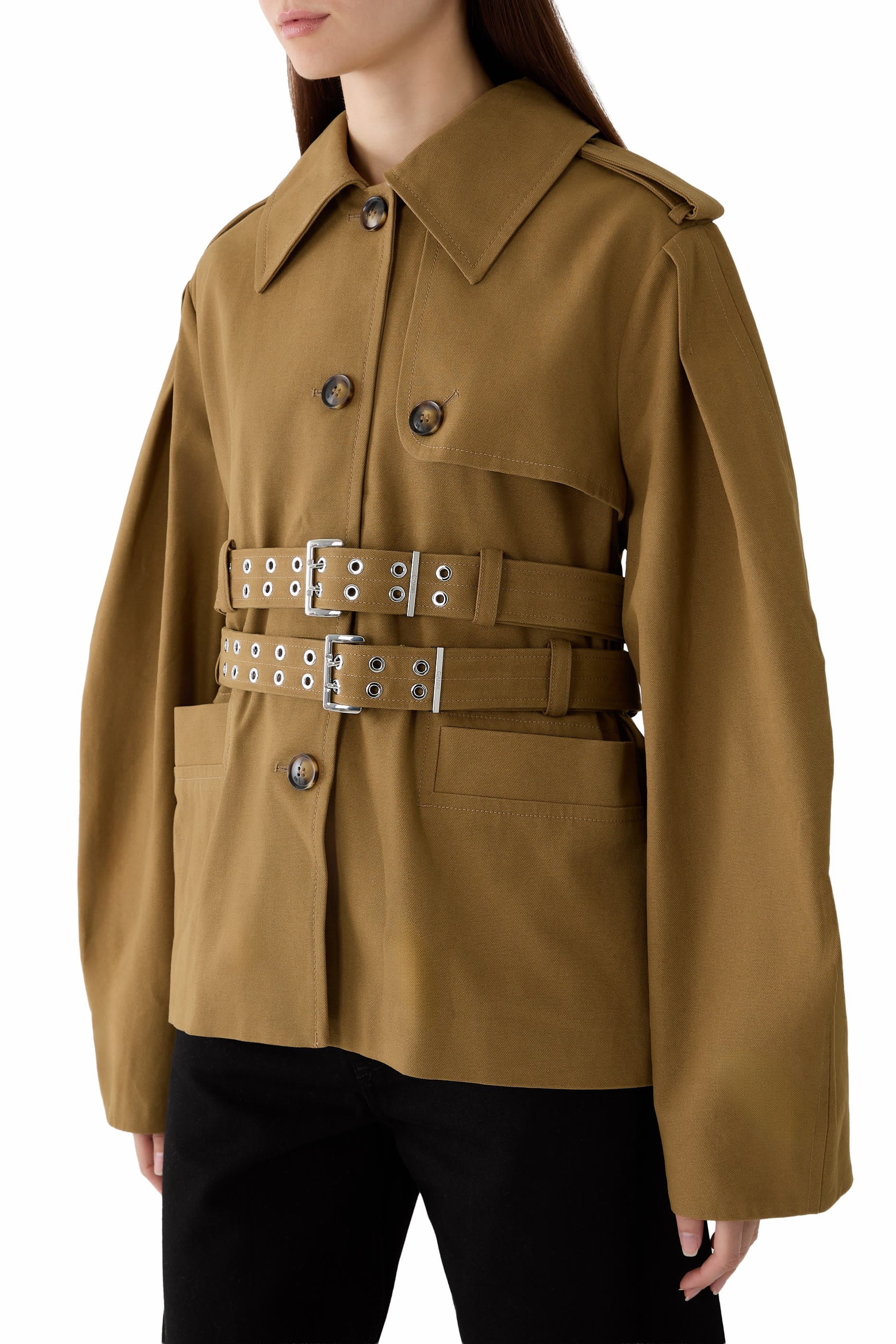 Belted Puff Sleeves Jacket