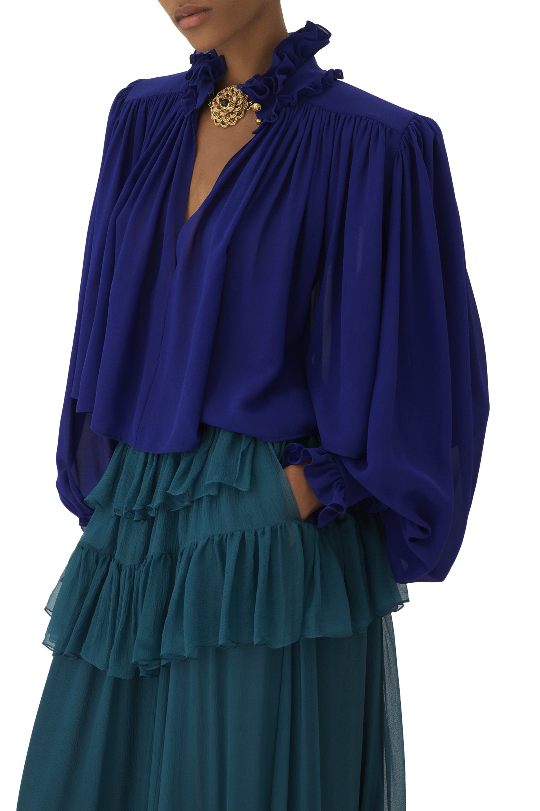 Maxi Gathered High-Neck Top