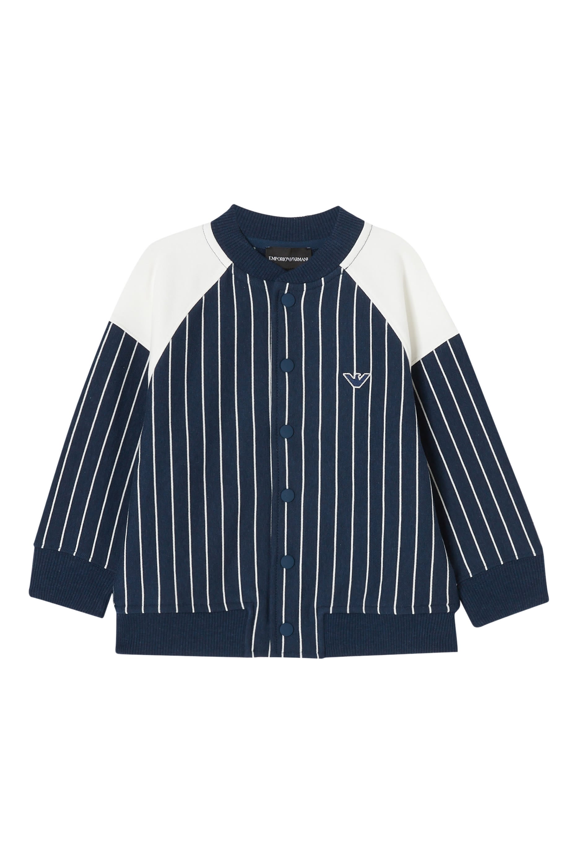 Kids Baseball Logo Embroidery Striped Snap Sweatshirt