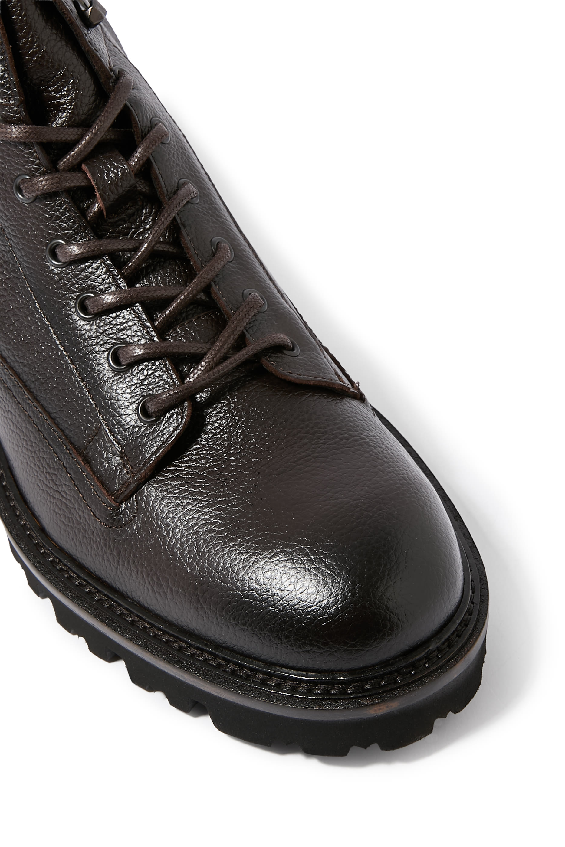 Grained-Leather Half Boots with Hiking-Style Laces