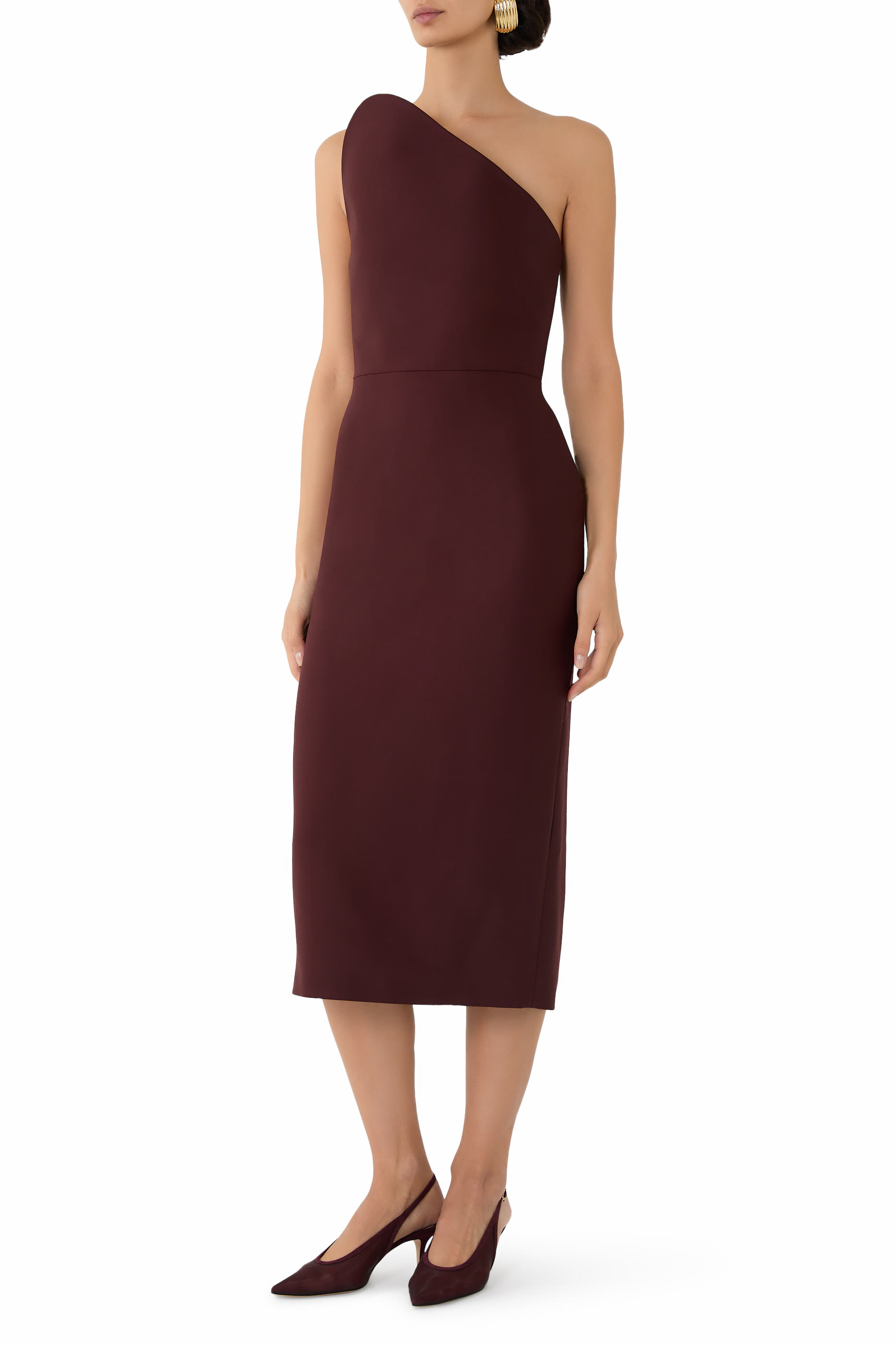  Asymmetric Cut Strapless Midi Dress