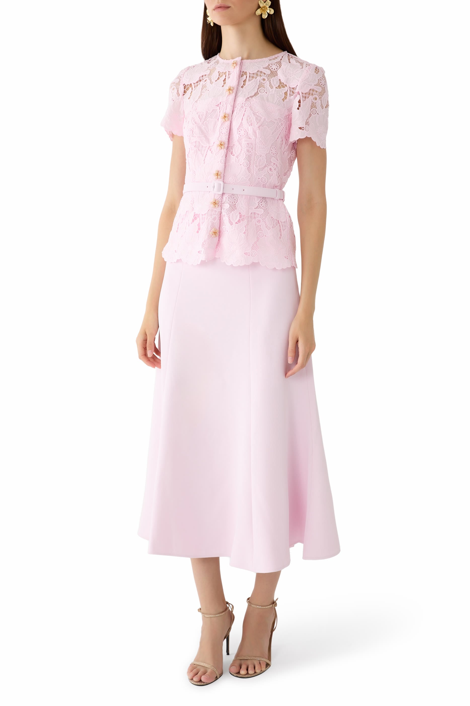 Peplum-Waist Lace Midi Dress