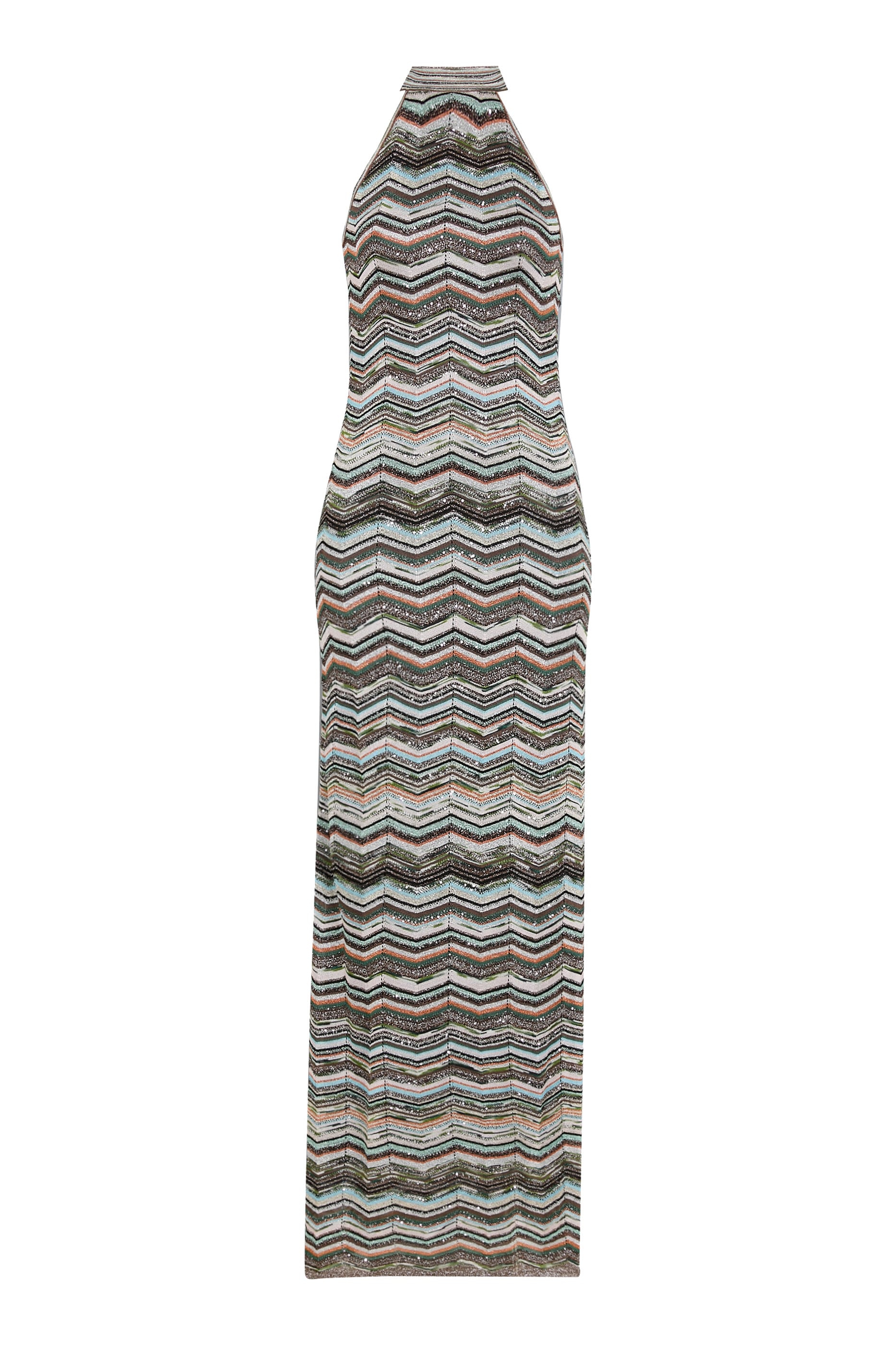 Chevron Sequinned Halter Neck Maxi Dress