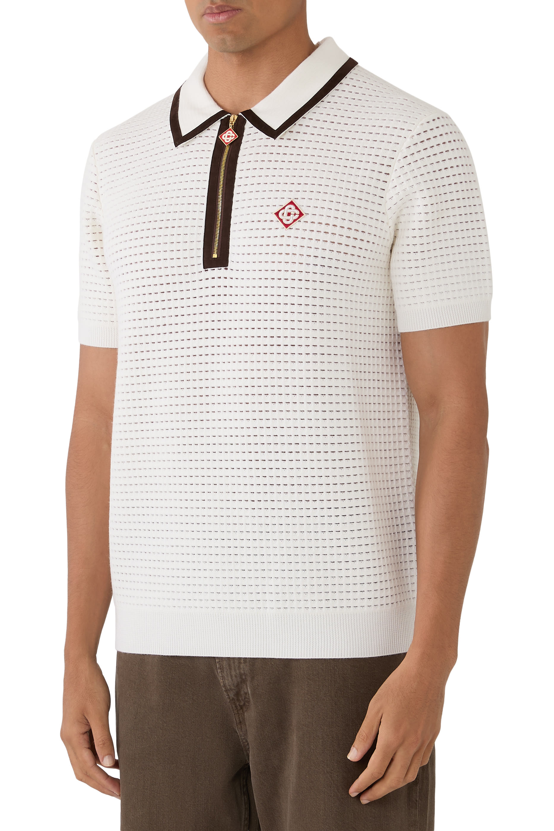 Waffle-Stitch Polo Shirt