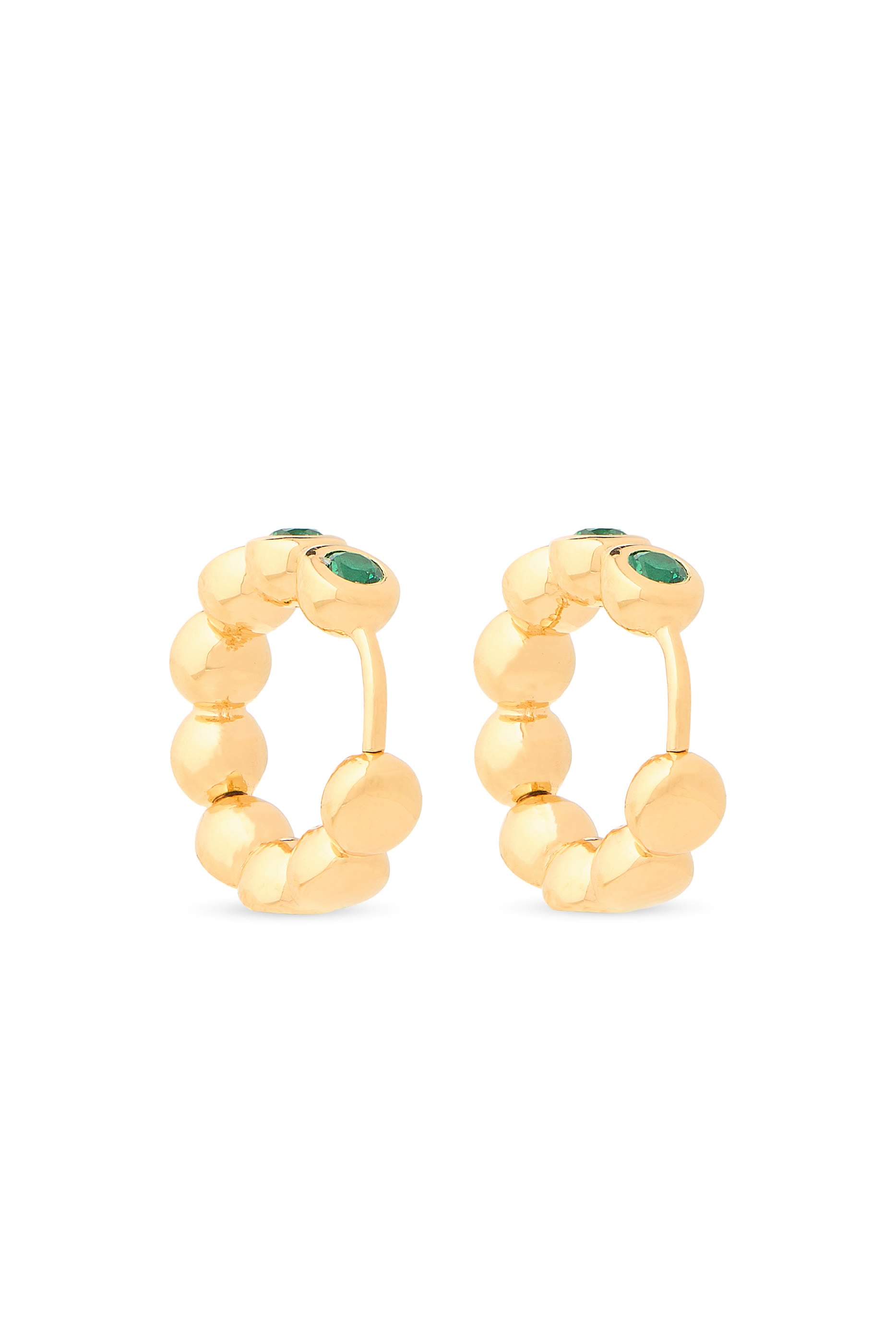 Tennis Small Hoop Earrings, 18k Recycled Gold Plated on Brass & Emerald Green Nano-Crystal