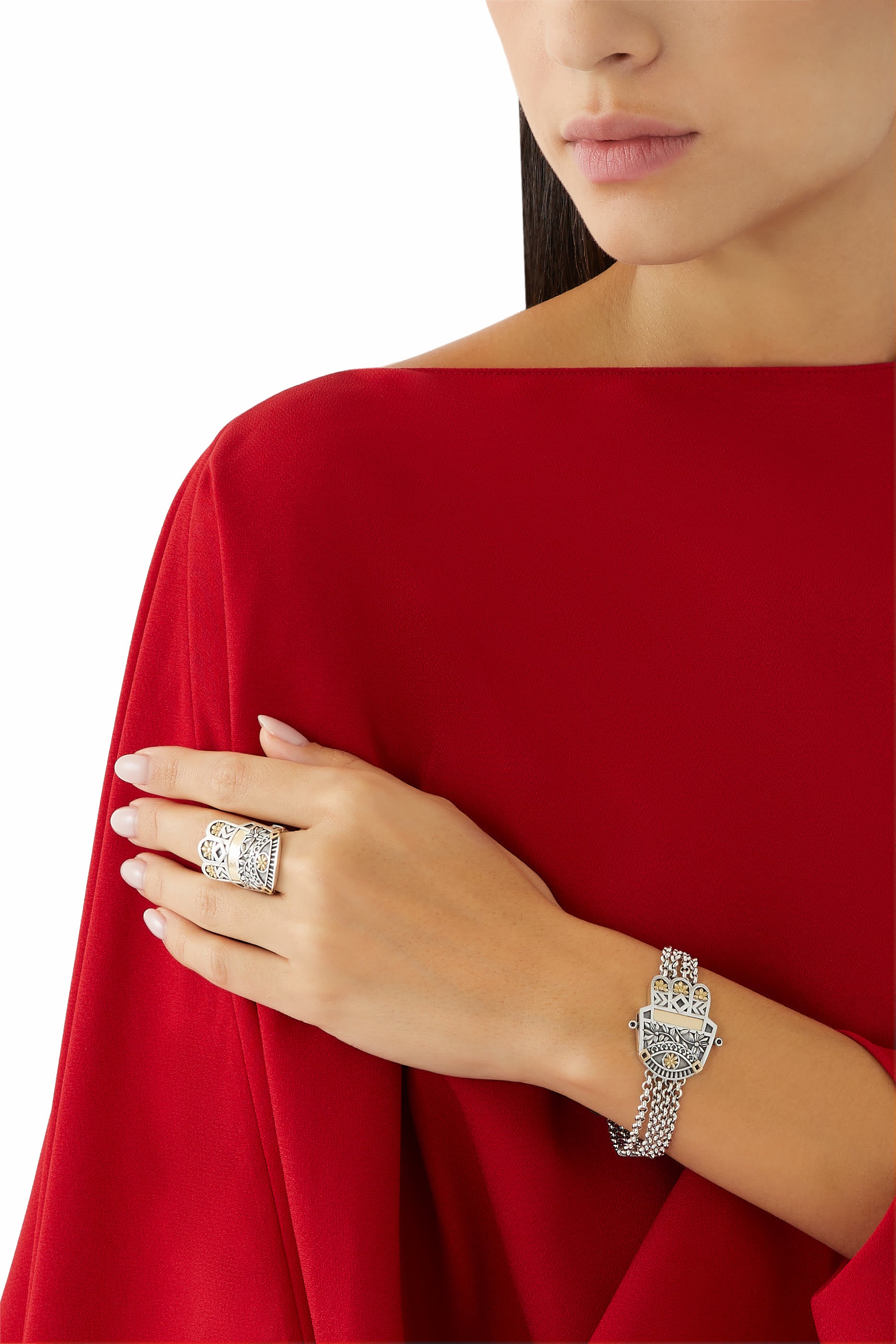 Geometric Kaf Ring, 18K Gold & Sterling Silver 