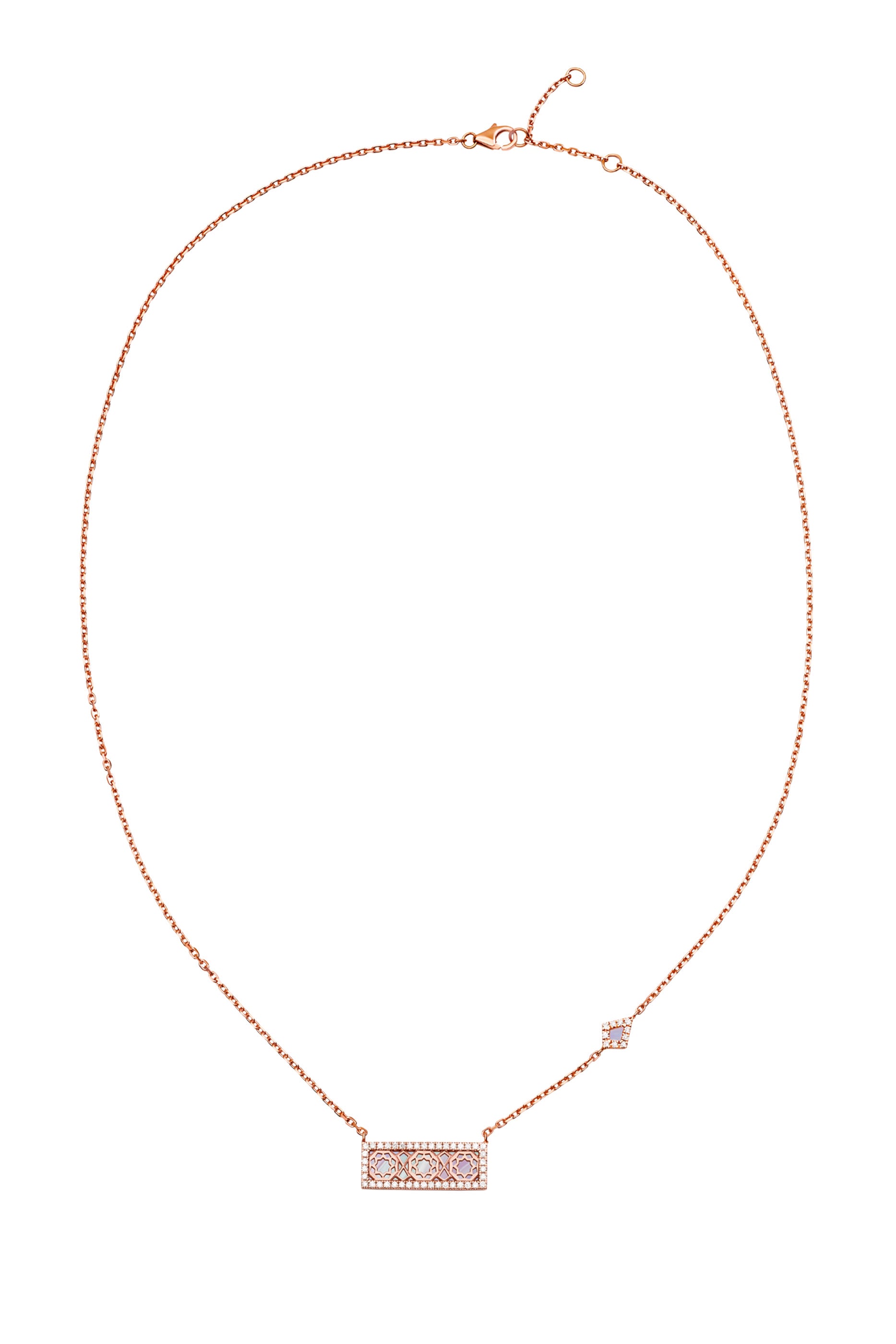 Oud Turath Necklace, 18K Rose Gold with Diamonds & Mother of Pearl