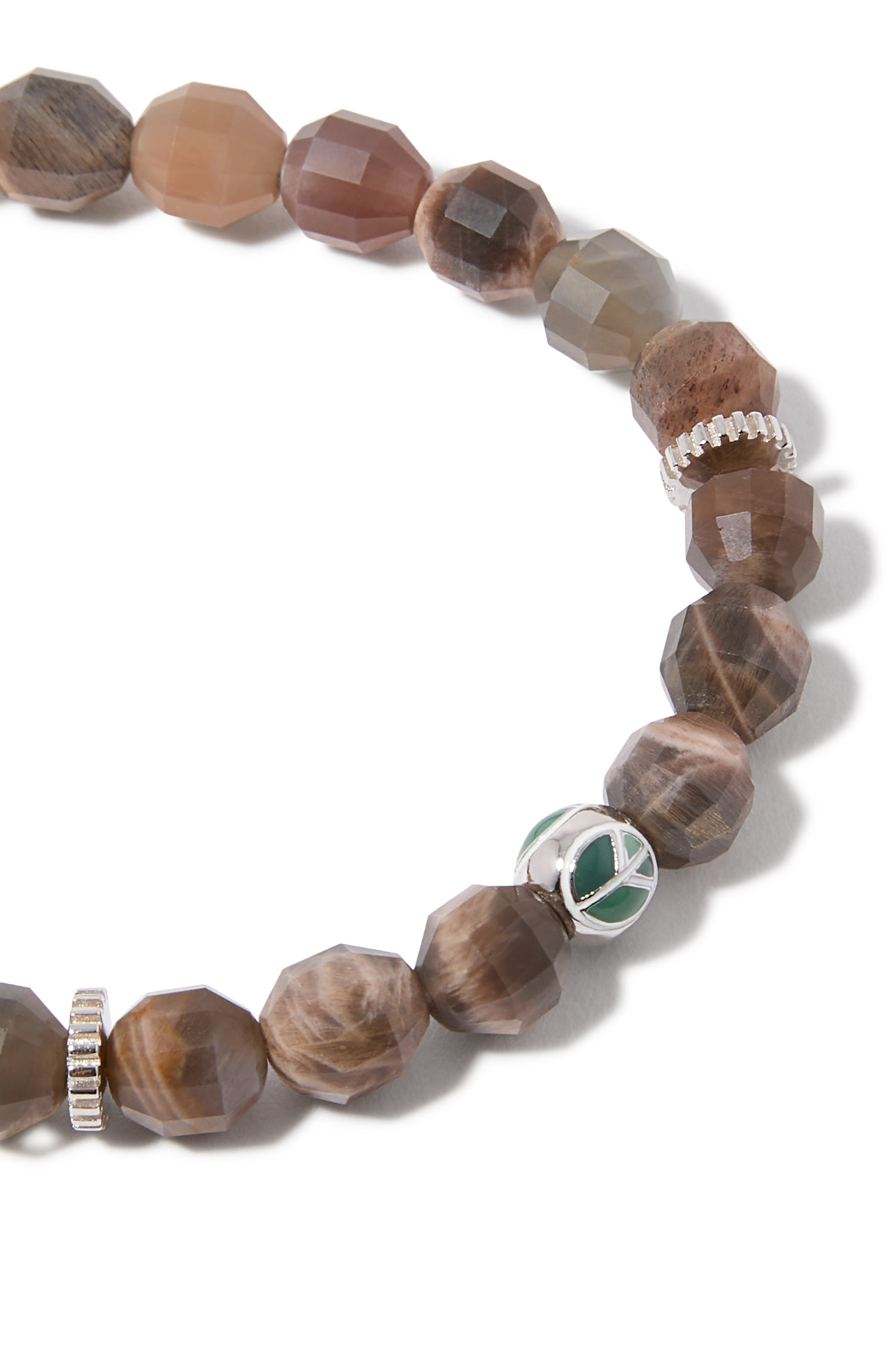 Hexade Peace Bracelet, Rhodium Plated Sterling Silver And Moonstone