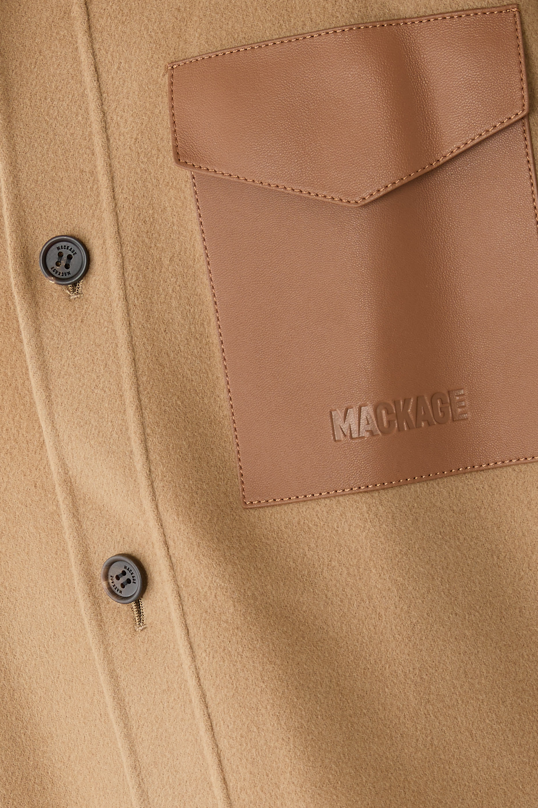  Emmanuel Double-Face Wool Overshirt with Leather Patch Pocket
