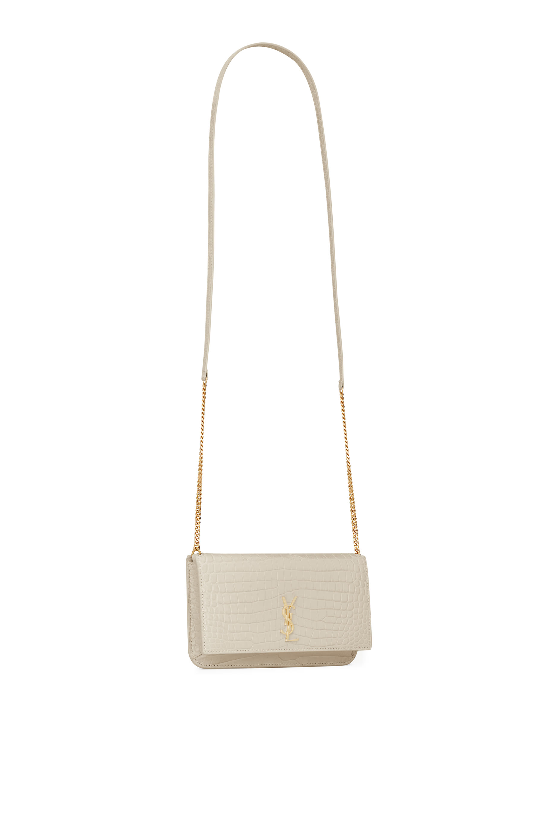  Cassandre Phone Holder in Shiny Crocodile-Embossed Leather
