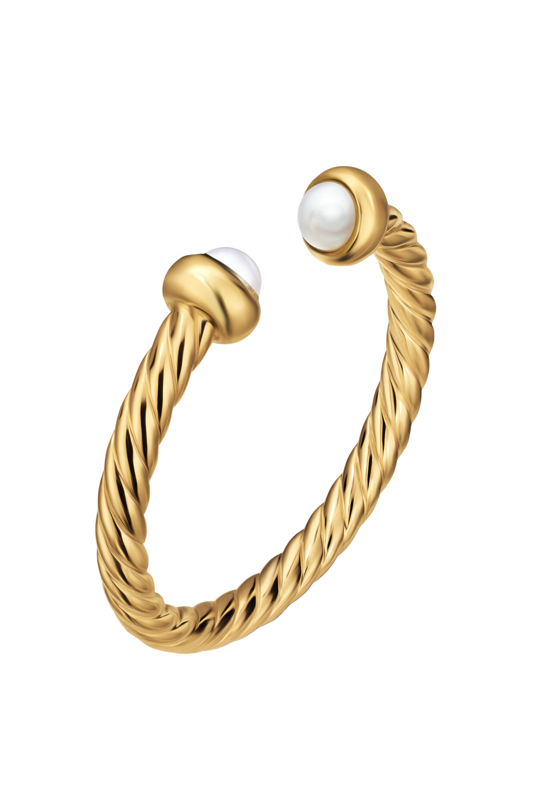 Micro Cablespira® Flex Open Ring,  18K Yellow Gold & Pearls