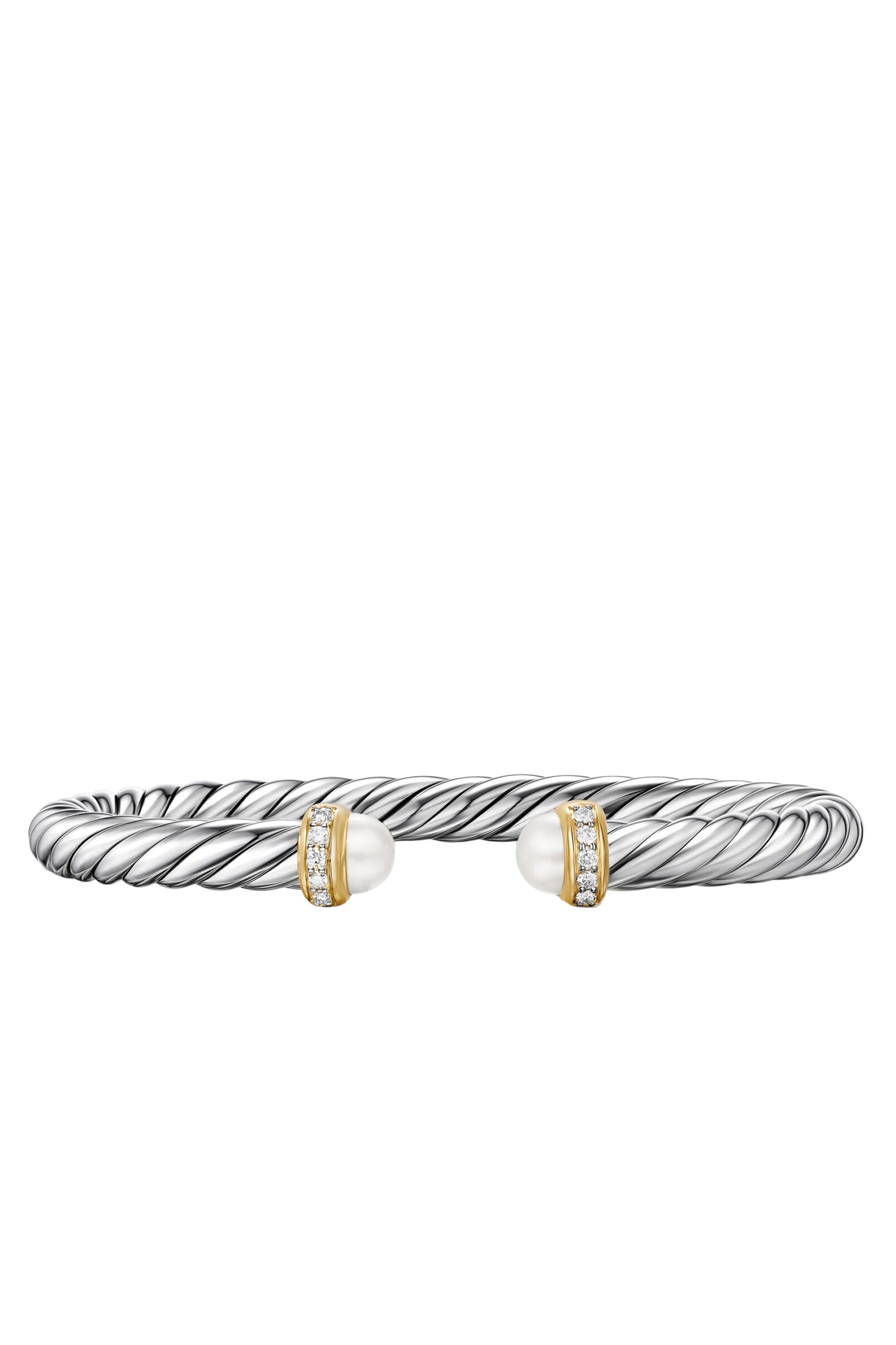 Cable Flex® Bracelet, Sterling Silver with 14K Yellow Gold, Pearl & Diamonds