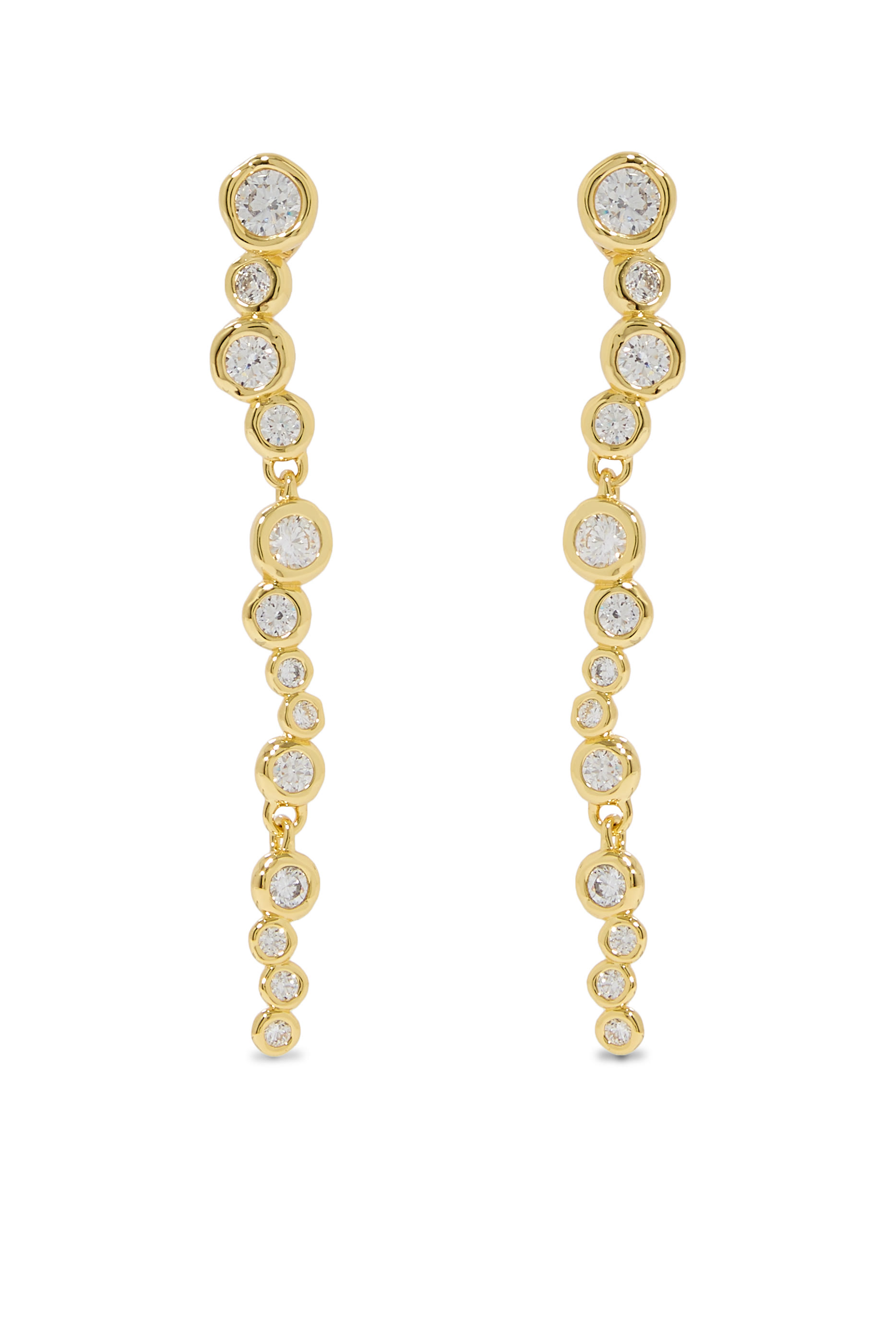 Asterales Cascading Earrings, 14k Gold Plated Brass & Cubic Zirconia