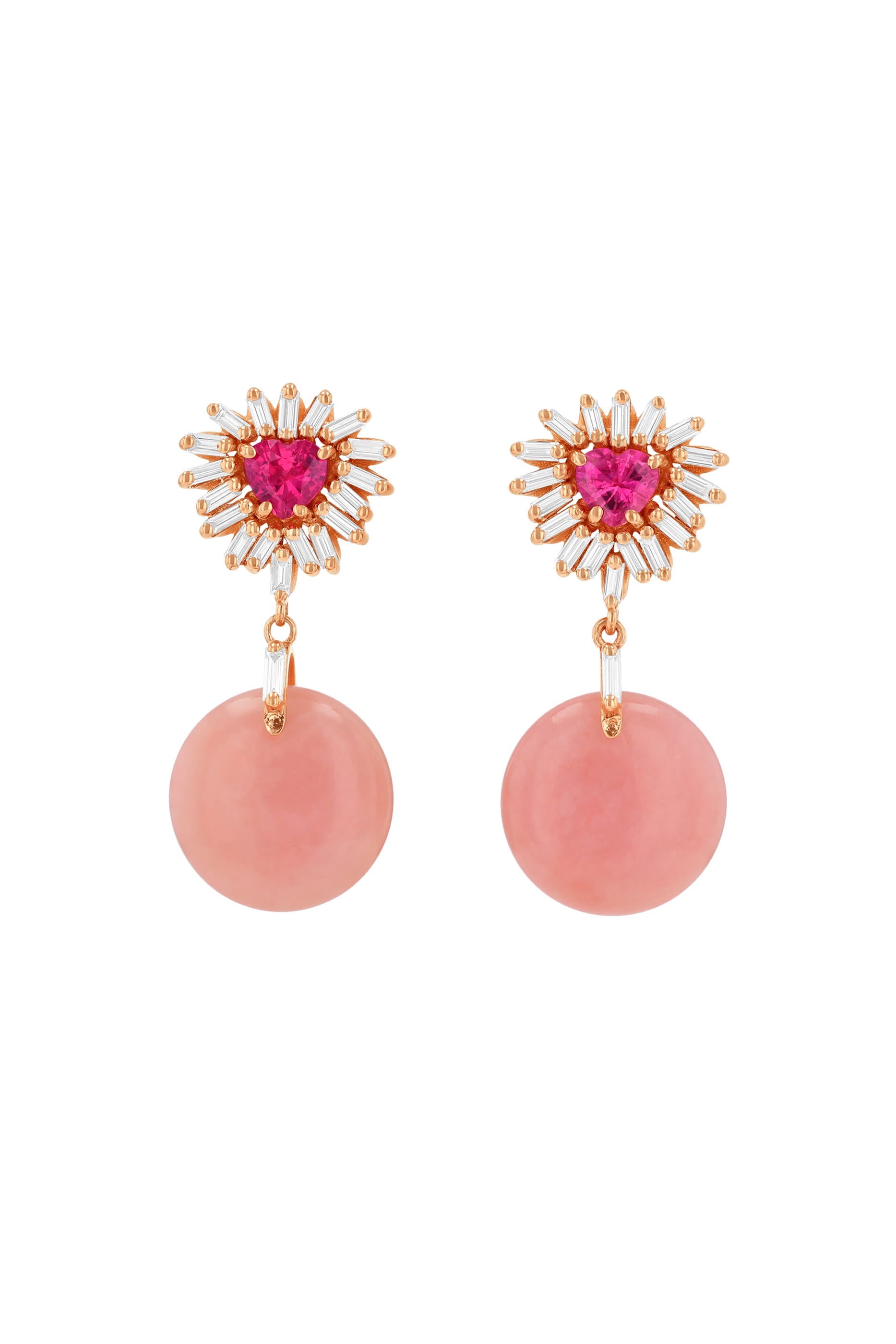Heart Drop Earrings, 18K Rose Gold with Opal, Pink Sapphire & Diamonds