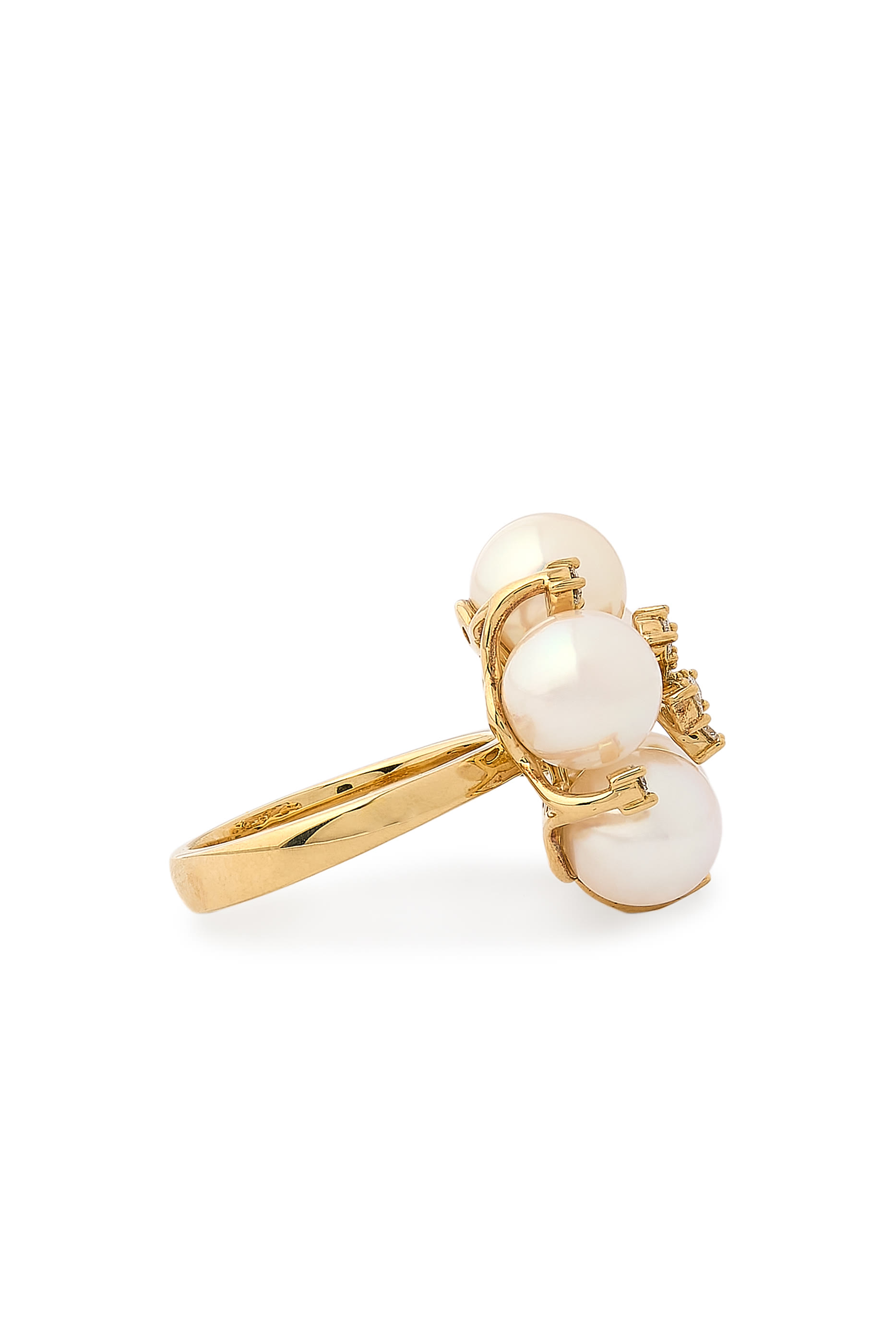Raindrop Flower Ring, 18K Yellow Gold with Pearls & Diamonds