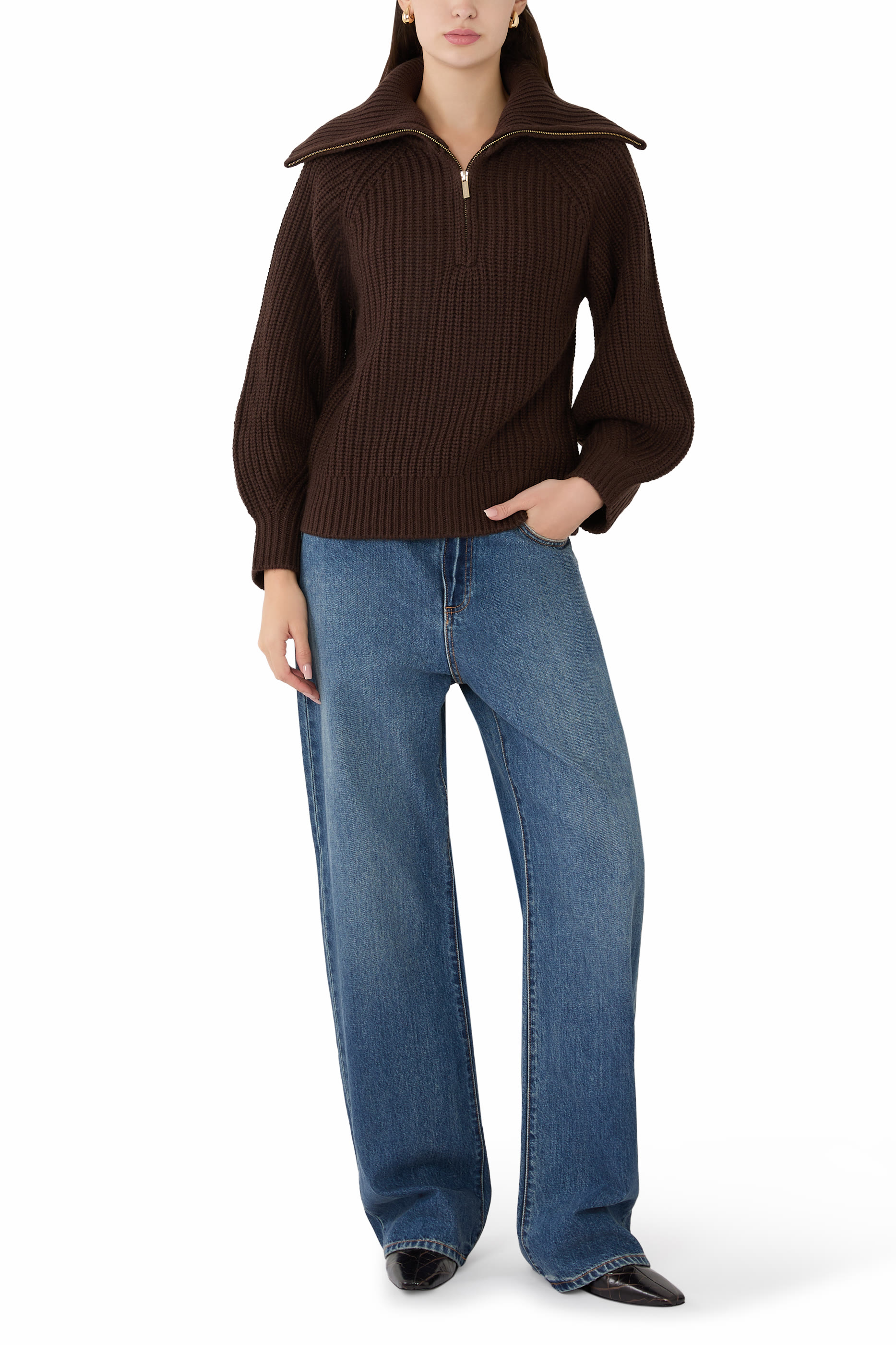 Chunky Knit and Ribbed Collar Pullover