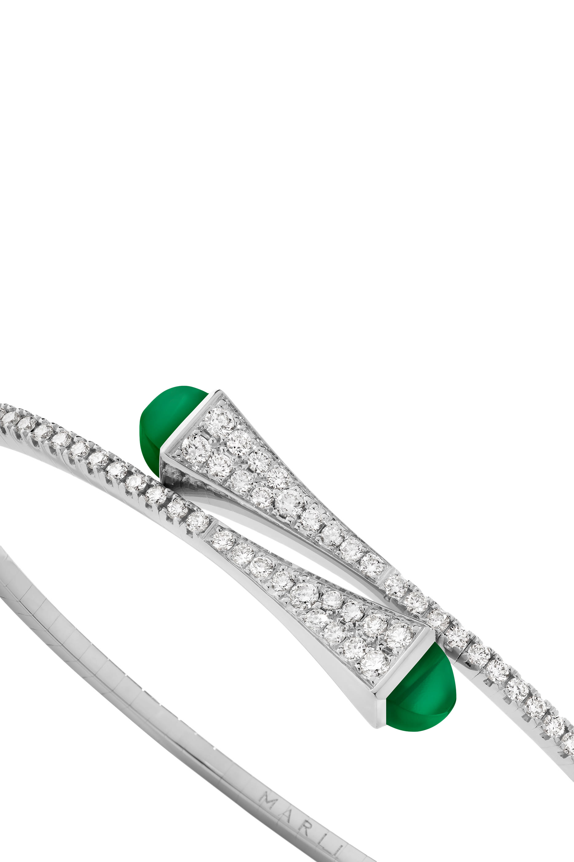 Cleo Slim Bangle, 18k White Gold, Green Agate & Diamonds