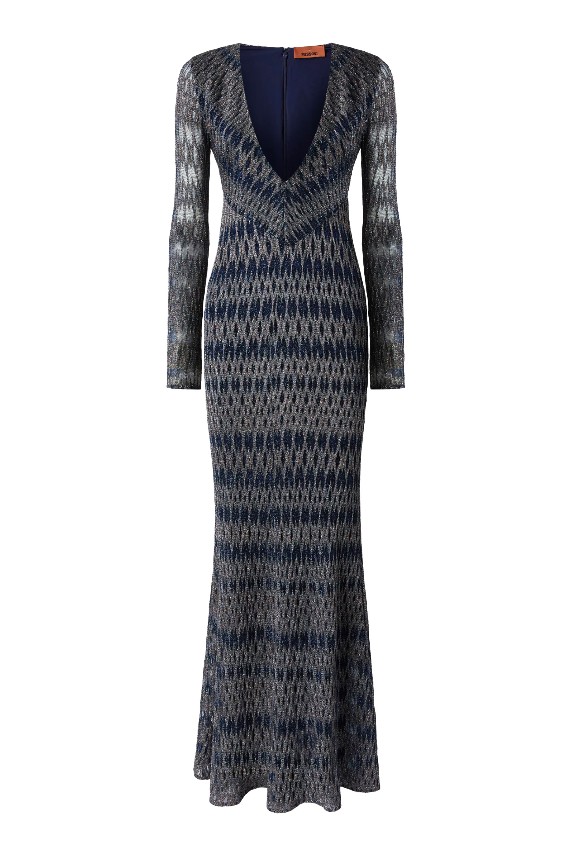 Diamond Raschel V-Neck Long Sleeve Maxi Dress