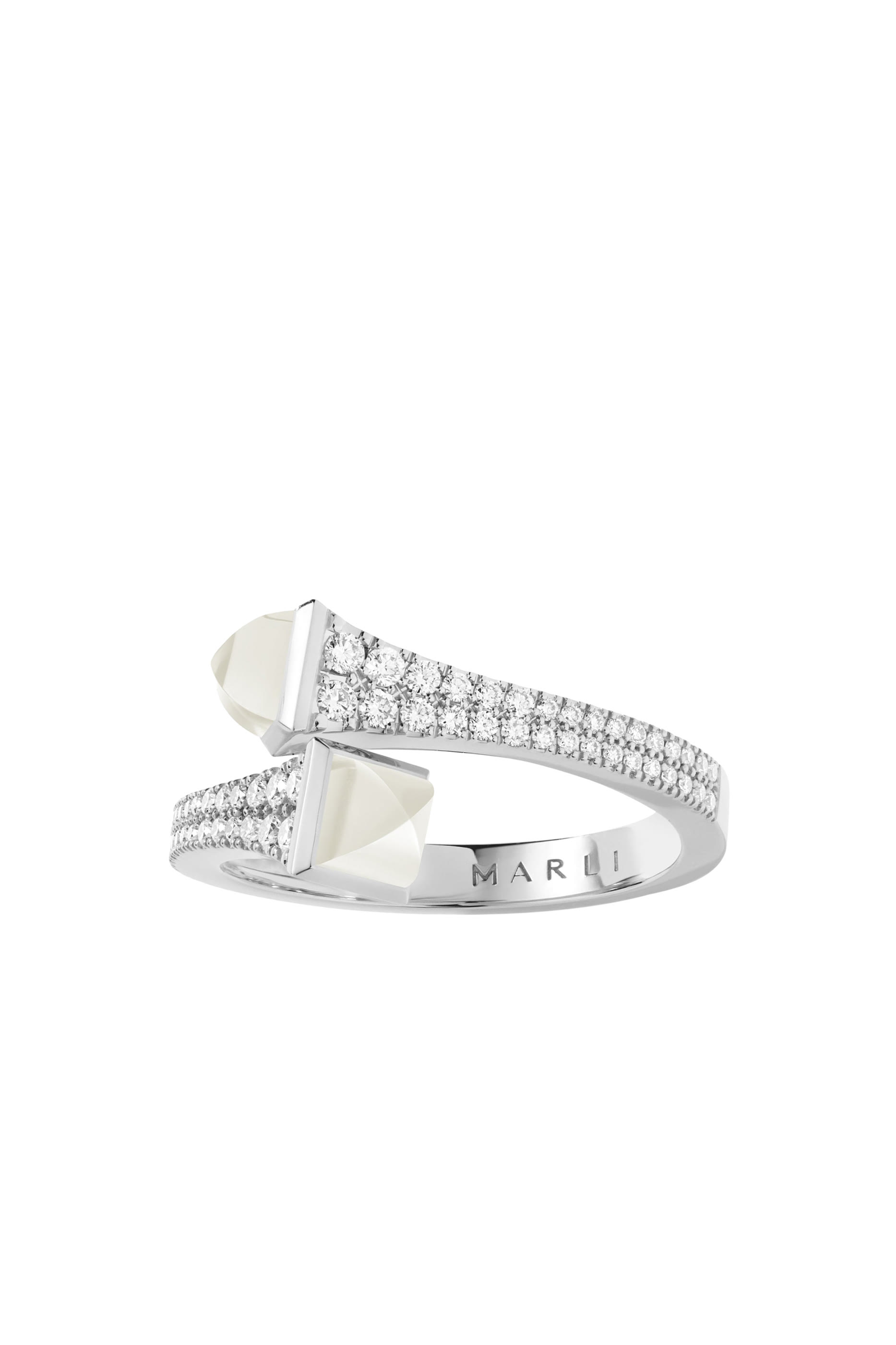 Cleo Diamond Slim Ring, 18K White Gold, Diamonds & Moonstone