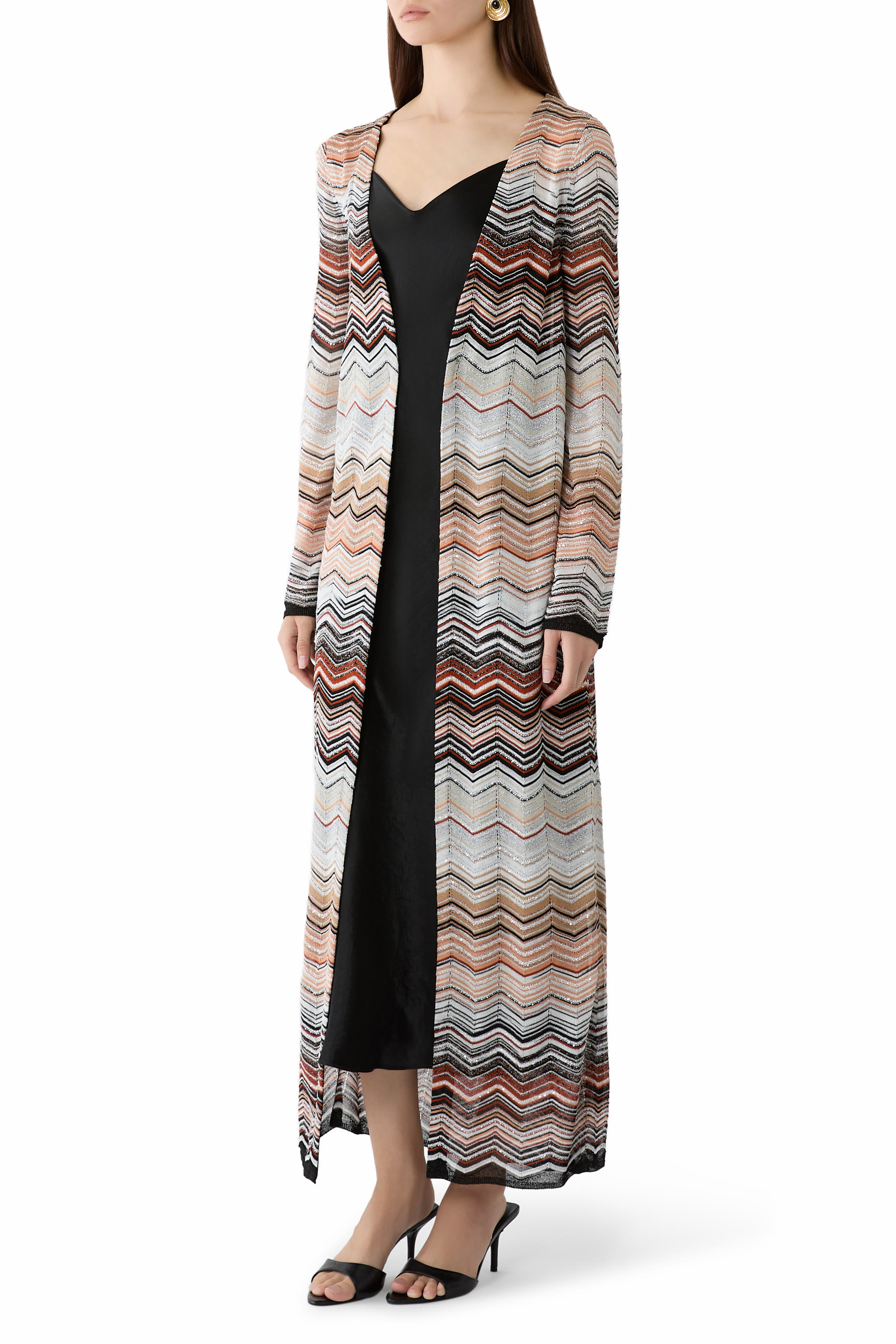 Chevron Pattern Sequin Long Cardigan
