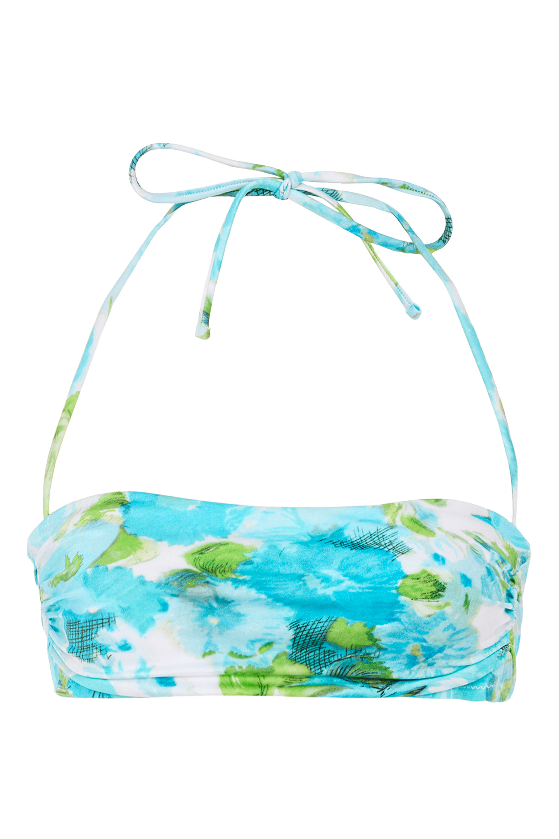 Aqua Flower-Print Halterneck Bikini Top