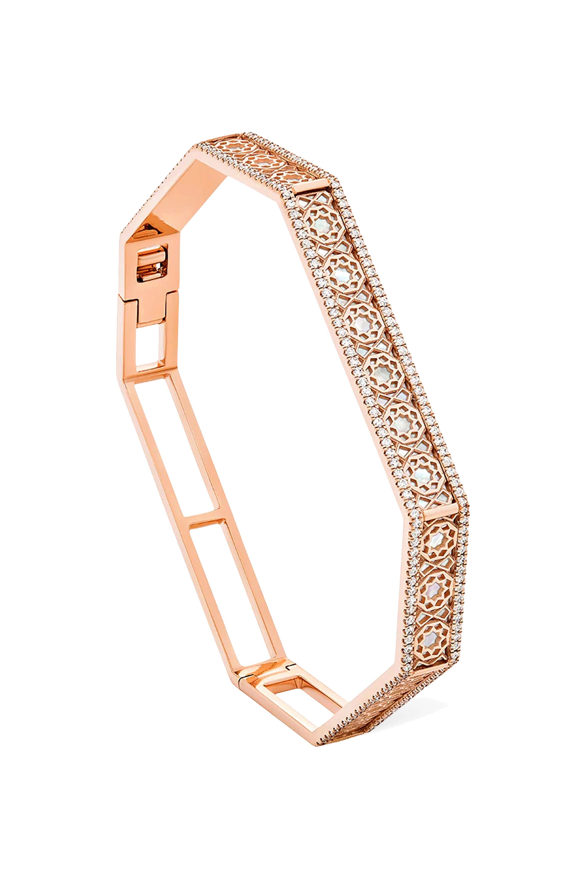 Oud Turath Diamond Bangle, 18K Rose Gold with Mother of Pearl & Diamonds
