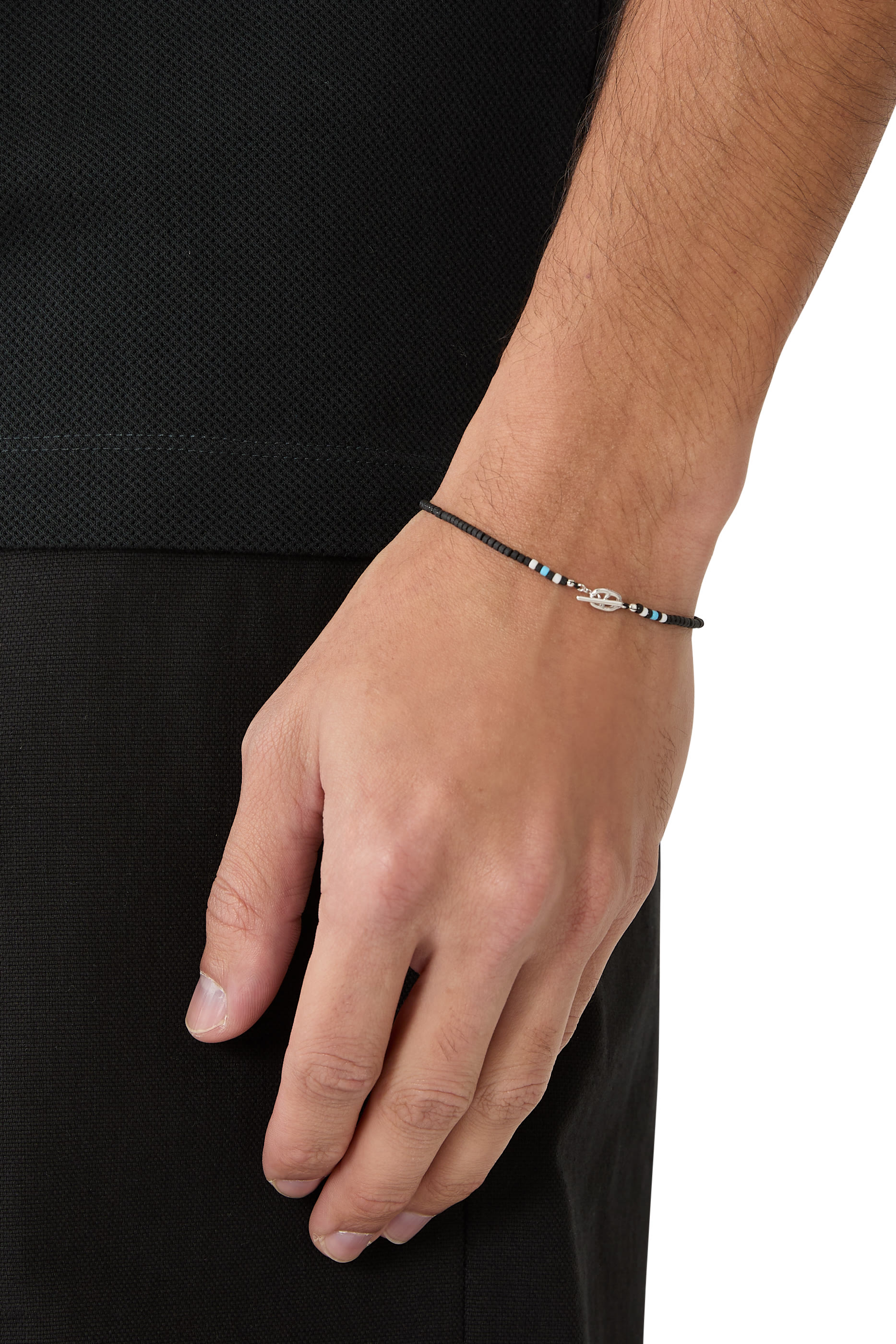 Avi Bracelet, Sterling Silver & Black Heishi Beads