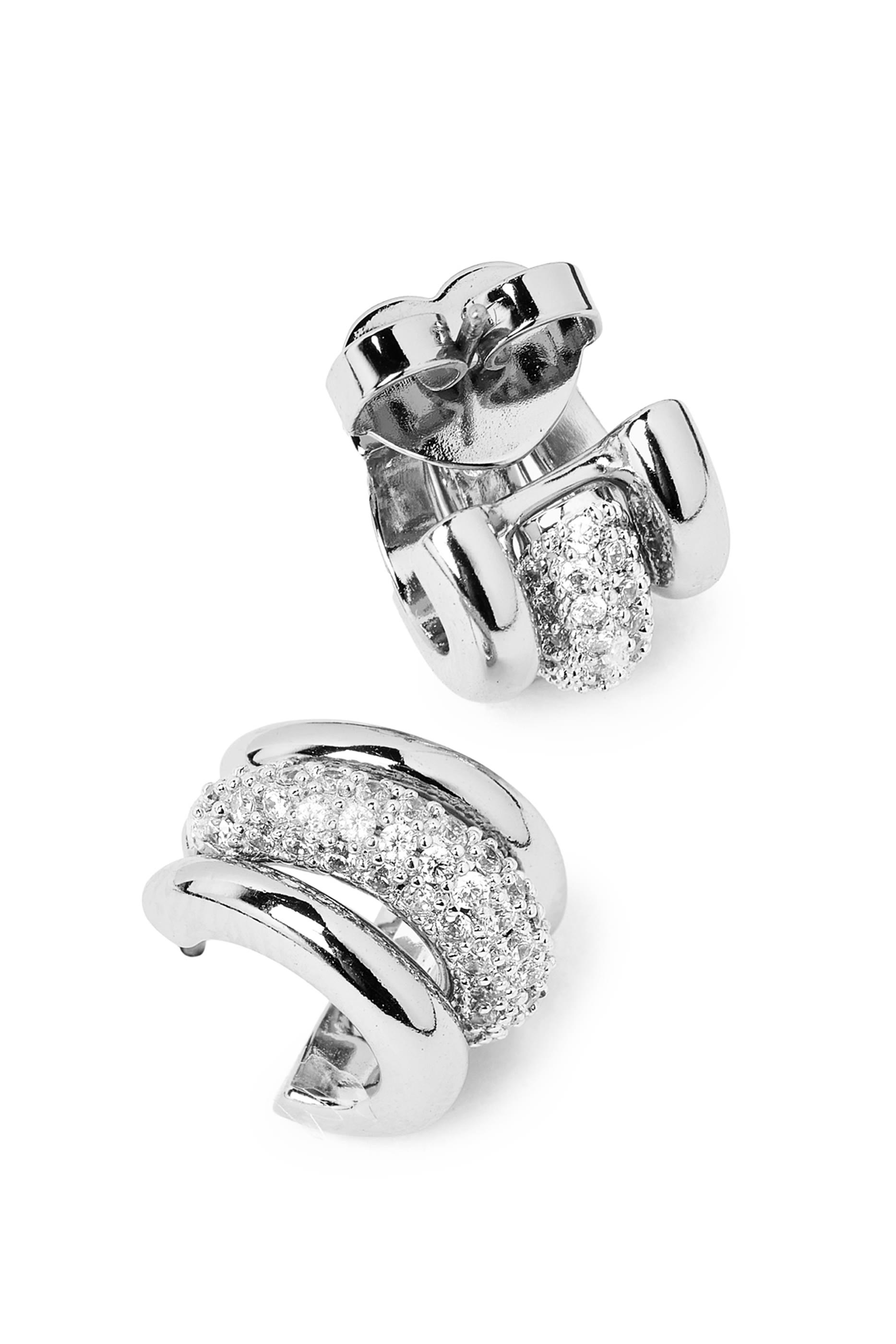 Tiny Twinkles Pave Trio Huggies, Titanium & Cubic Zirconia