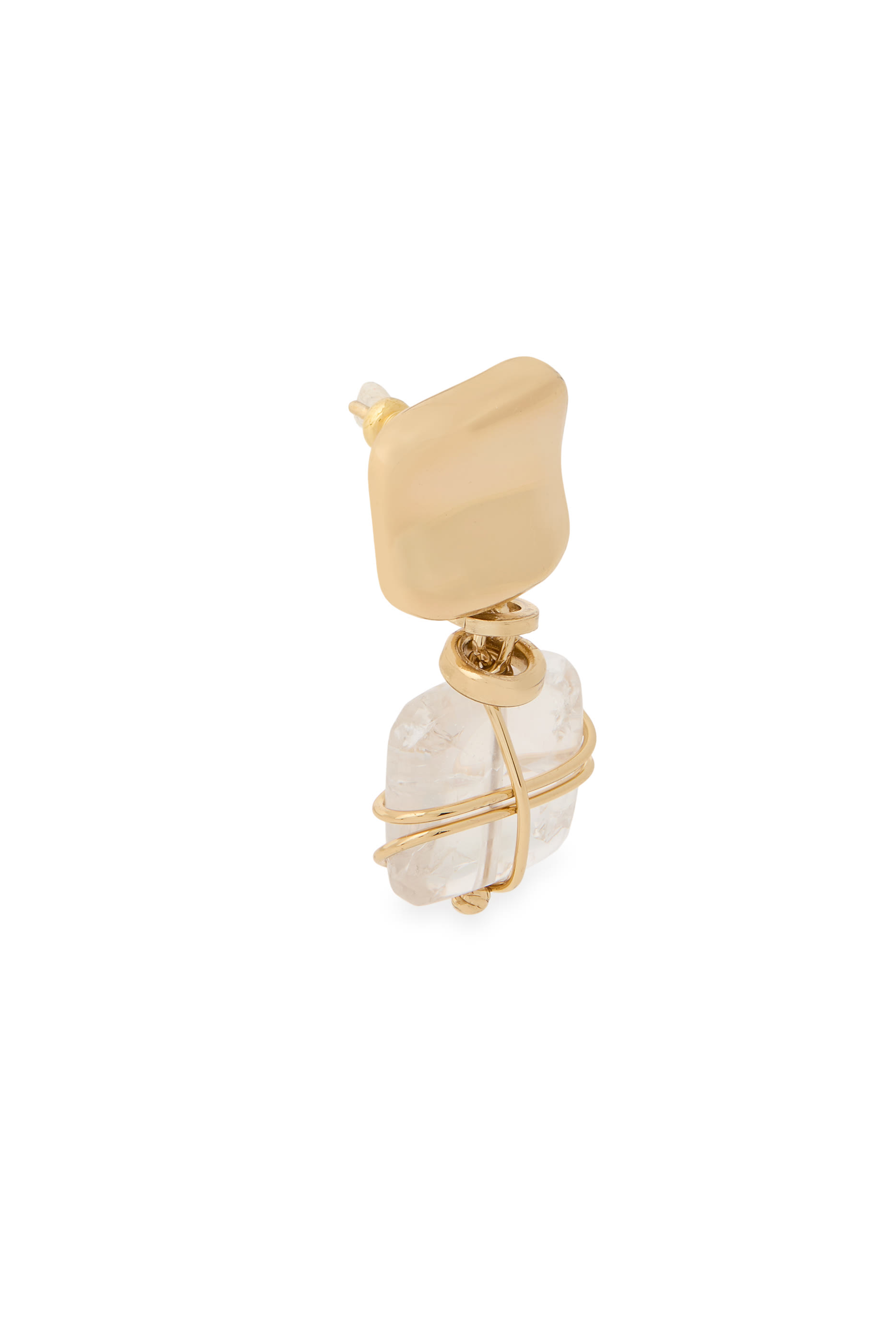 Rainbow Square Earrings, Gold-Plated Brass & Rock Crystal Stone