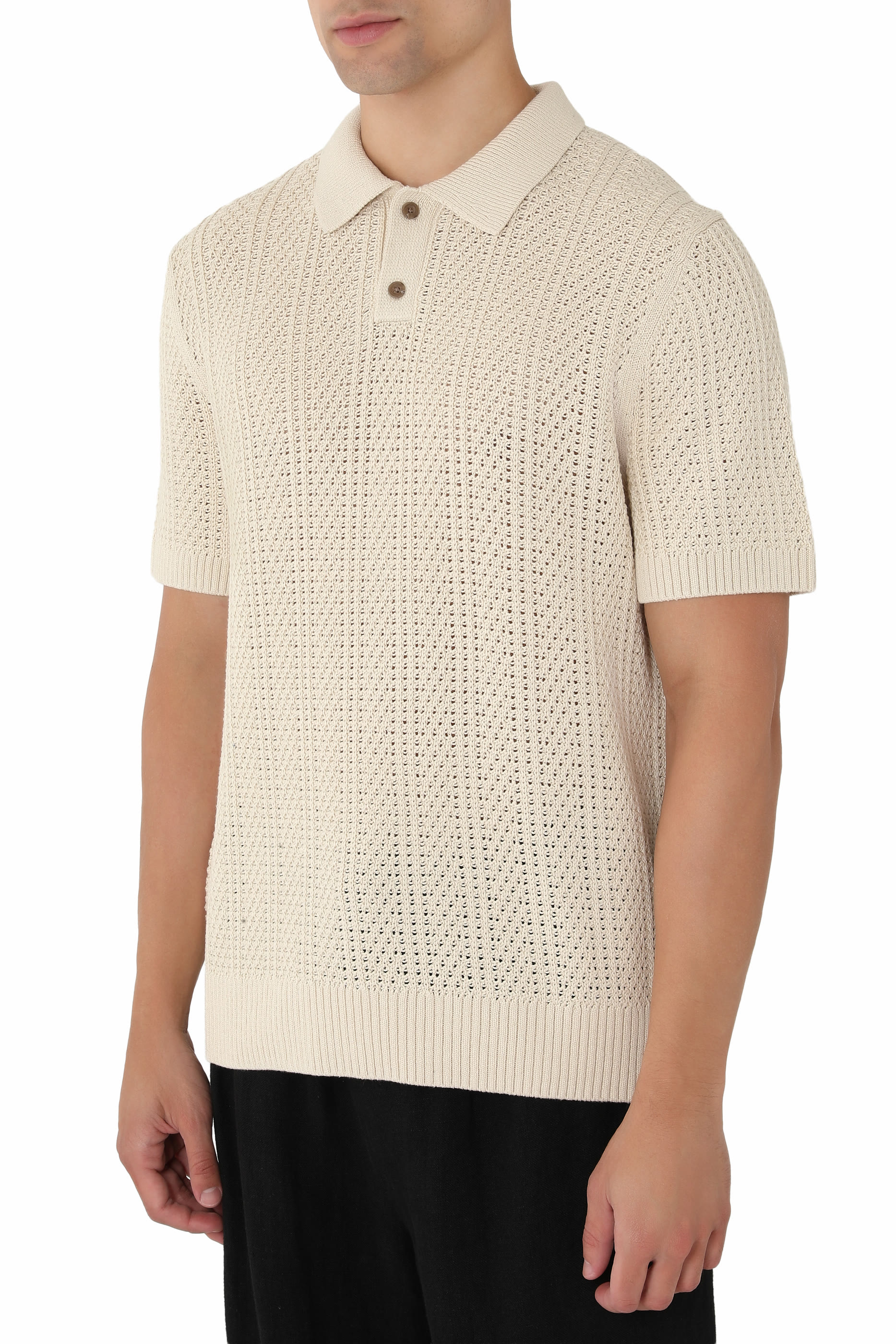 Seed-Stitch Rib Cotton Polo Sweater 