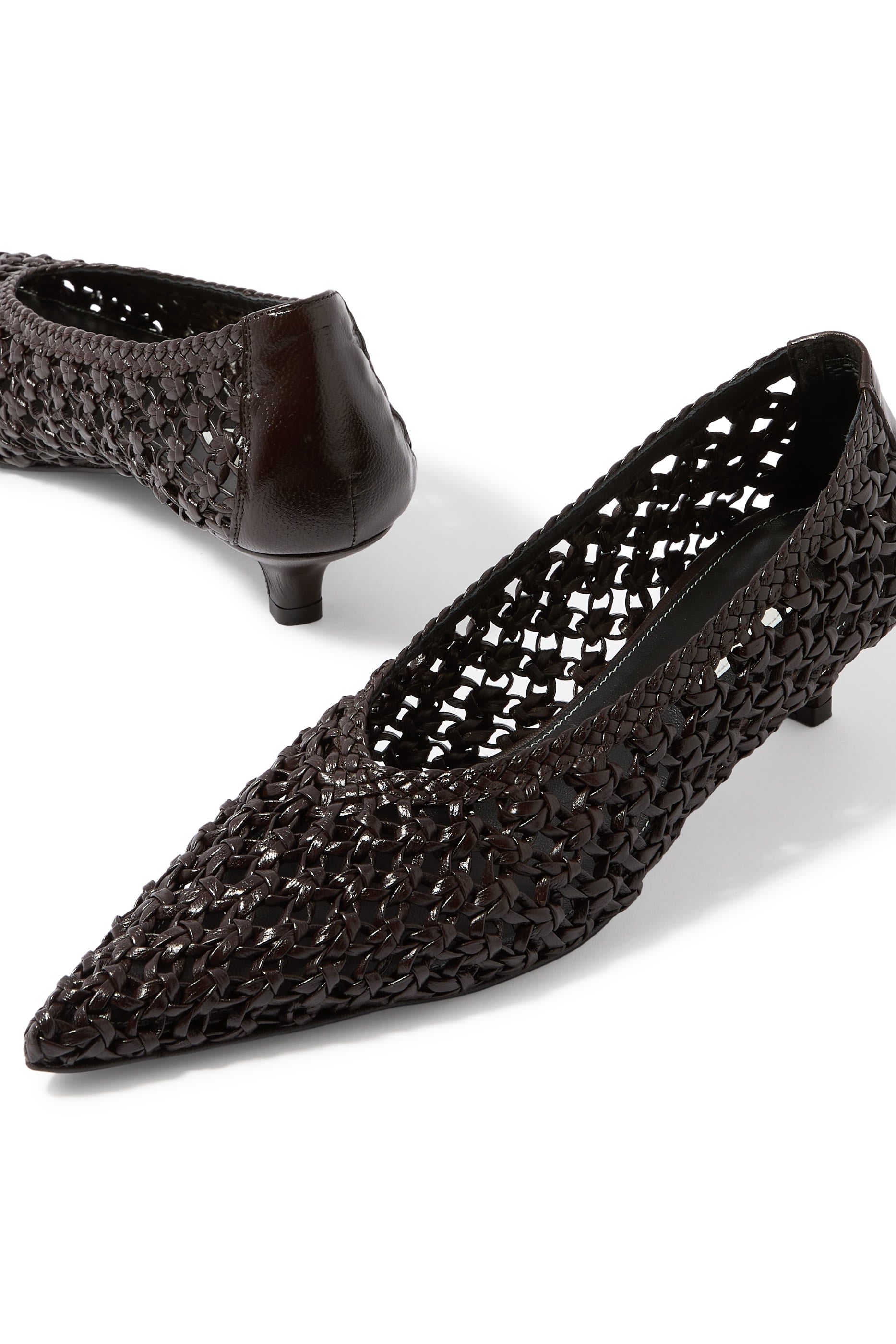 Sharp Woven-Leather 35 Kitten Pumps