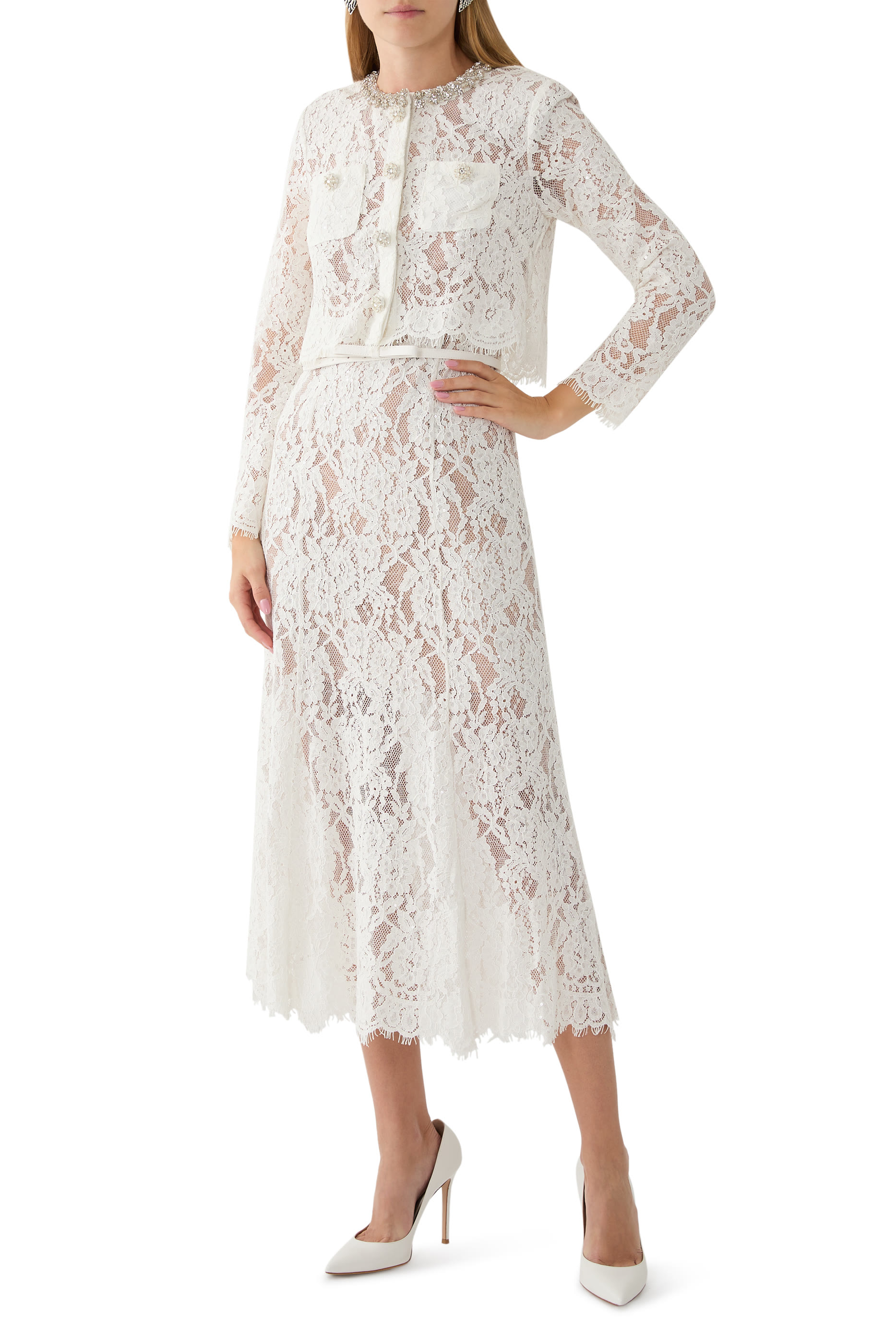  Lace Embellished Midi Dress
