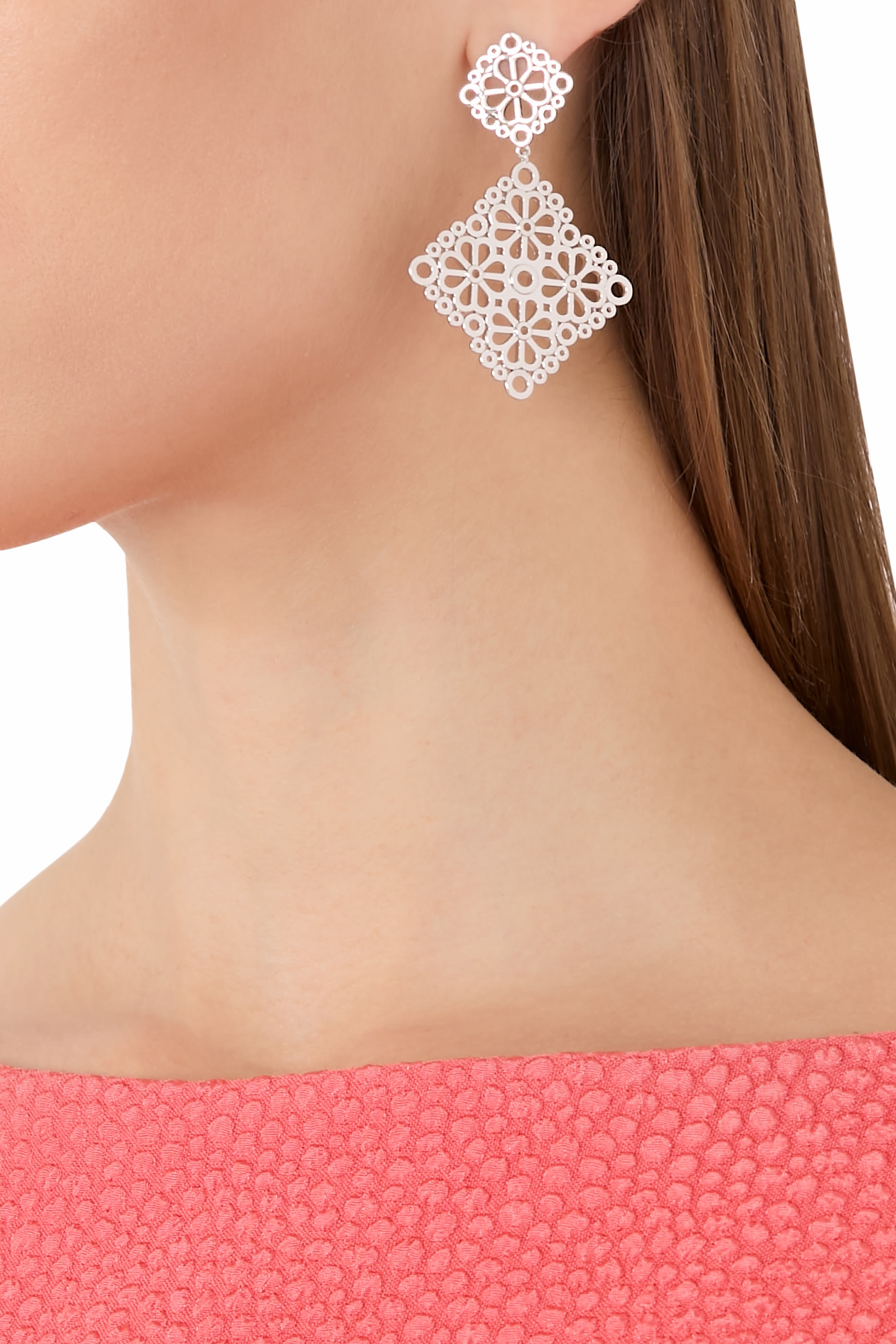 Spade Flower Lace Drop Earrings, Plated Metal & Steel